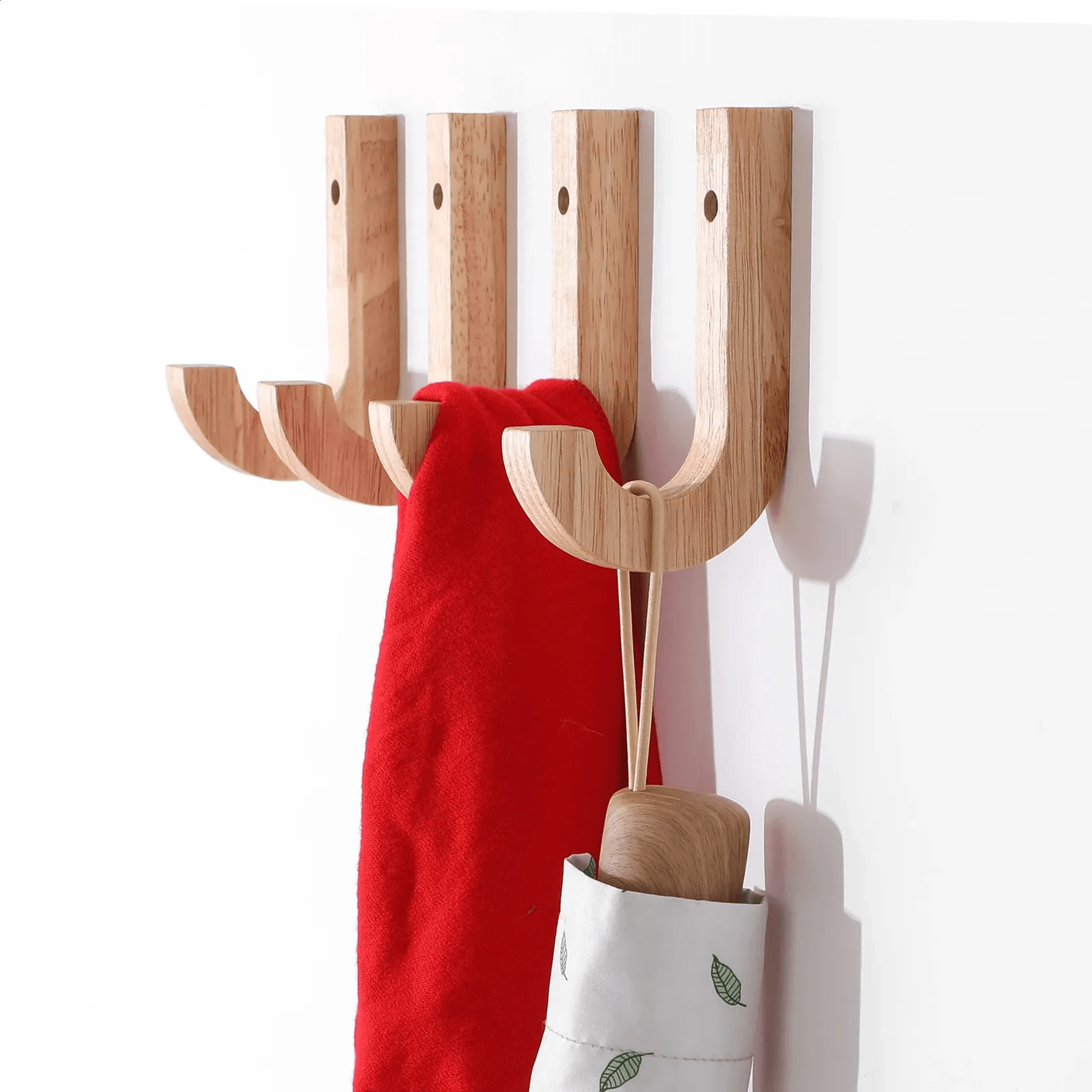 Wood J Shaped Wall Hook Rack For Keys Coats Bags Towels 2