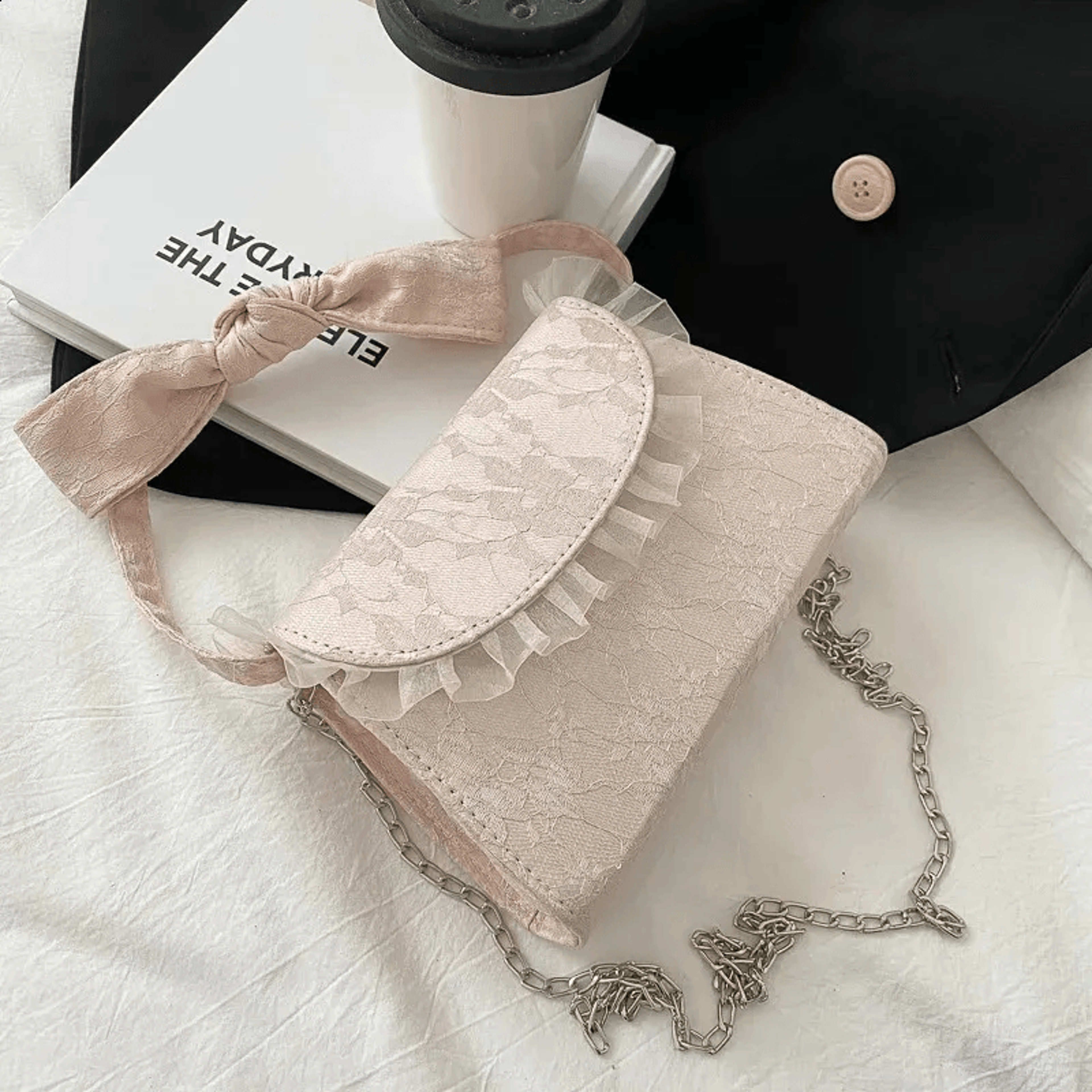 Lace Bow Girls Shoulder Bag PU Crossbody Princess Bag 0