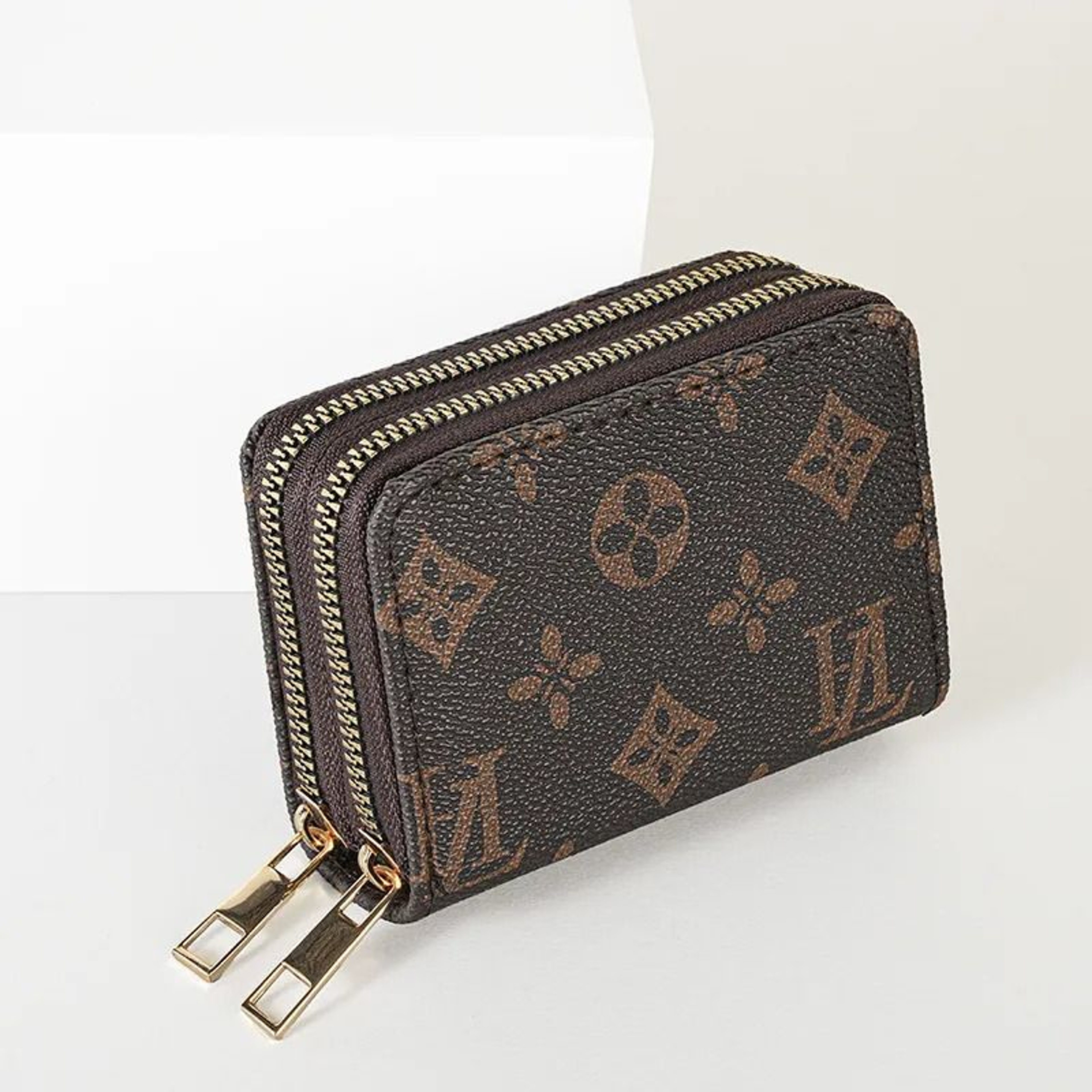 Retro Double Zipper Womens Wallet Compact Card Holder Coin Purse 0