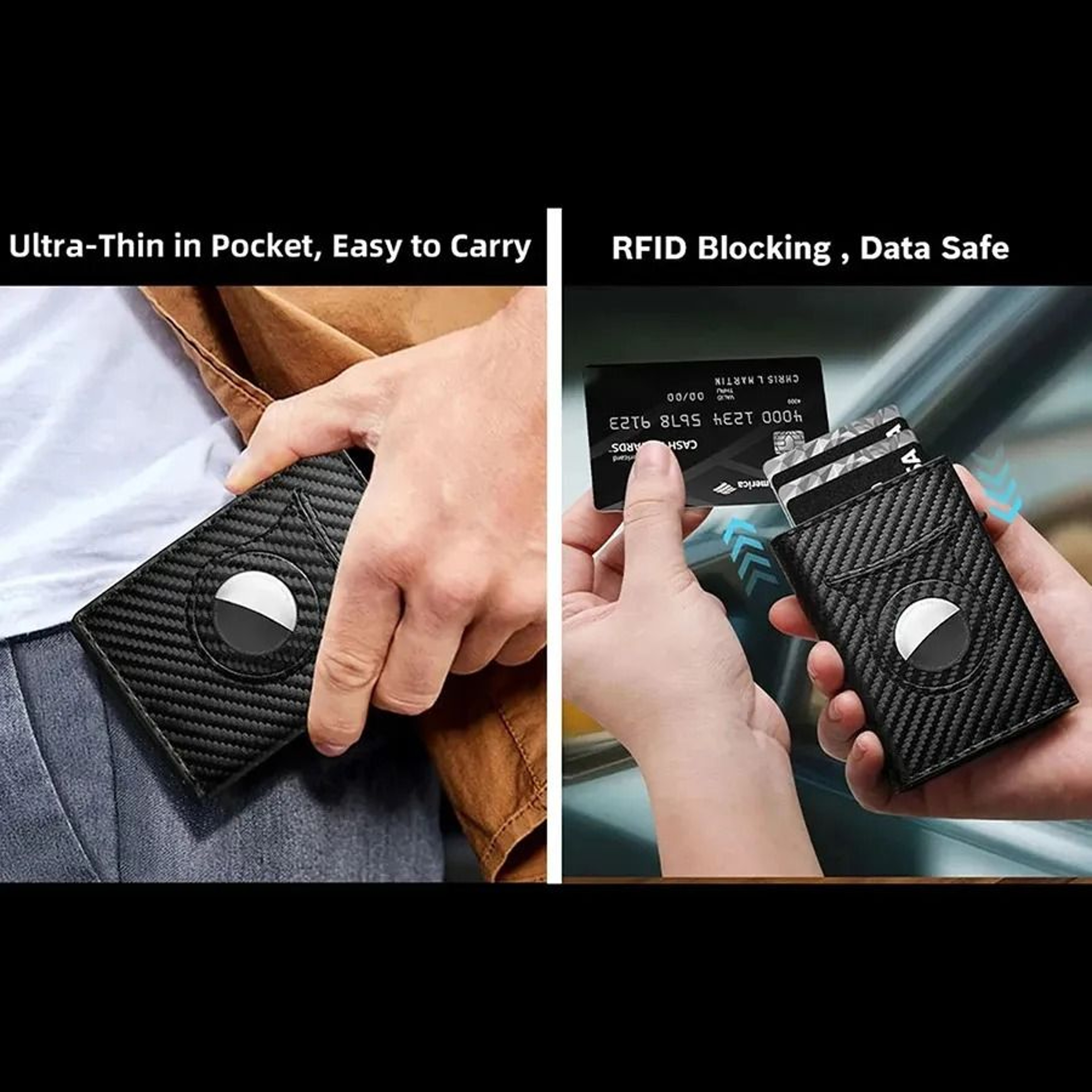 Mens Carbon Fiber RFID Pop Up AirTag Wallet With Magnetic Card Clip And Zipper 2