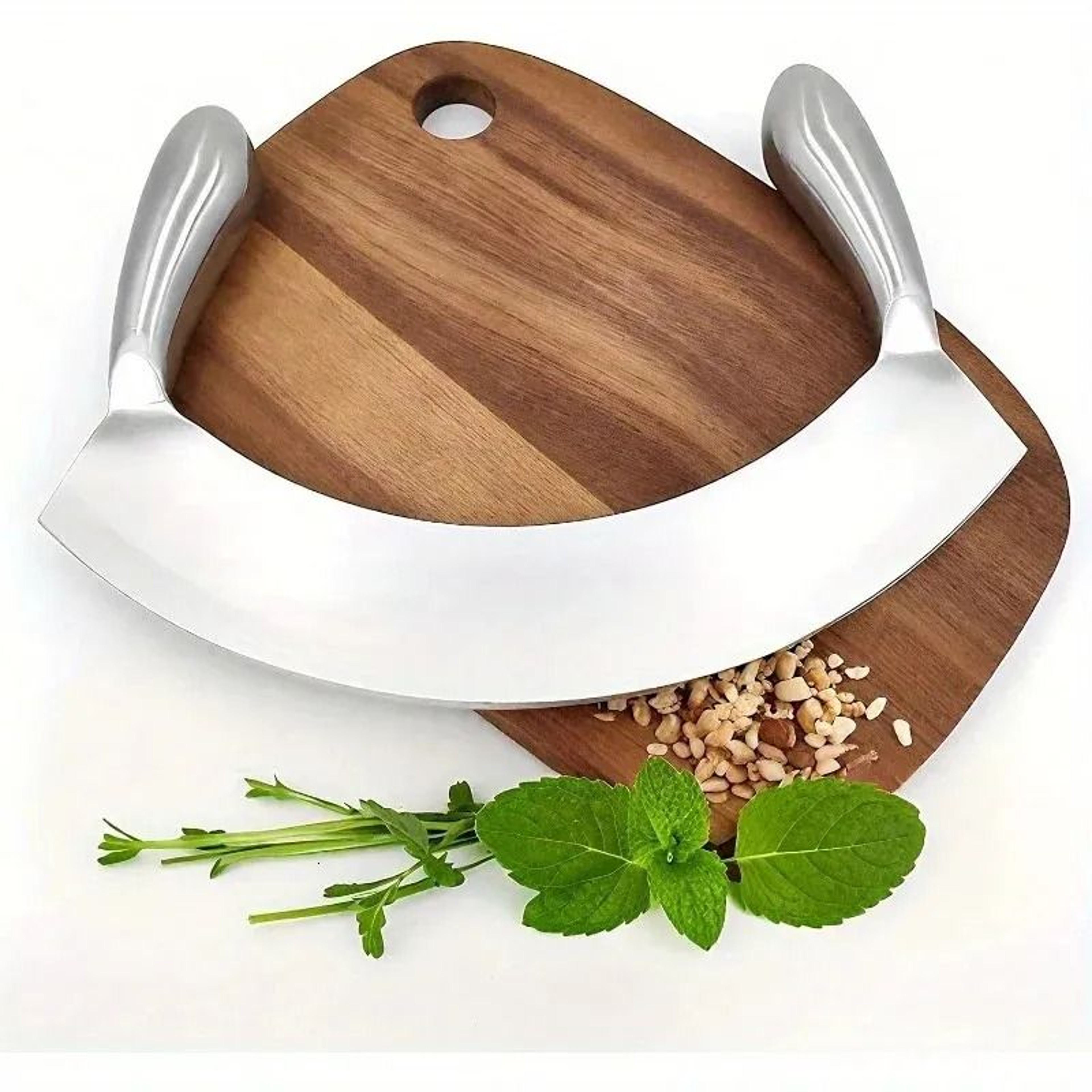 Stainless Steel Mezzaluna Pizza Cutter Herb Mincer Salad Slicer 1
