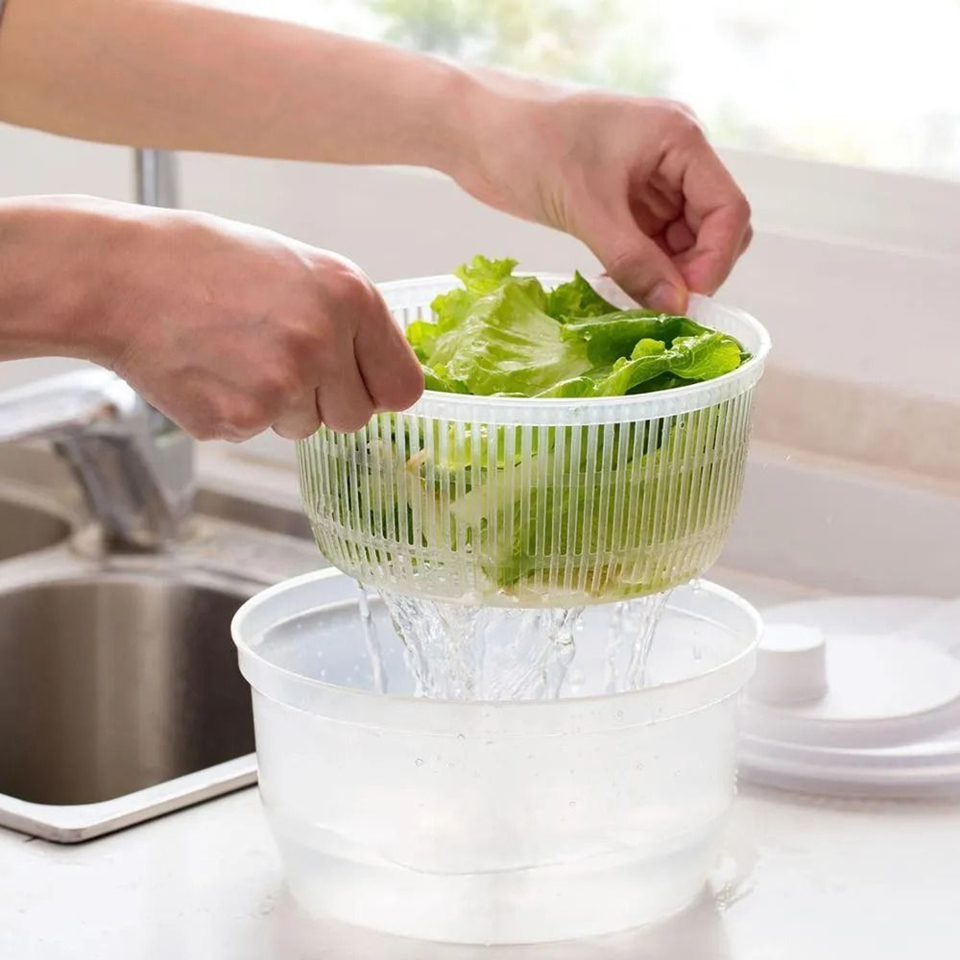 Manual Salad Spinner Vegetable Washer Fruit Dryer Basket Kitchen Tool 2