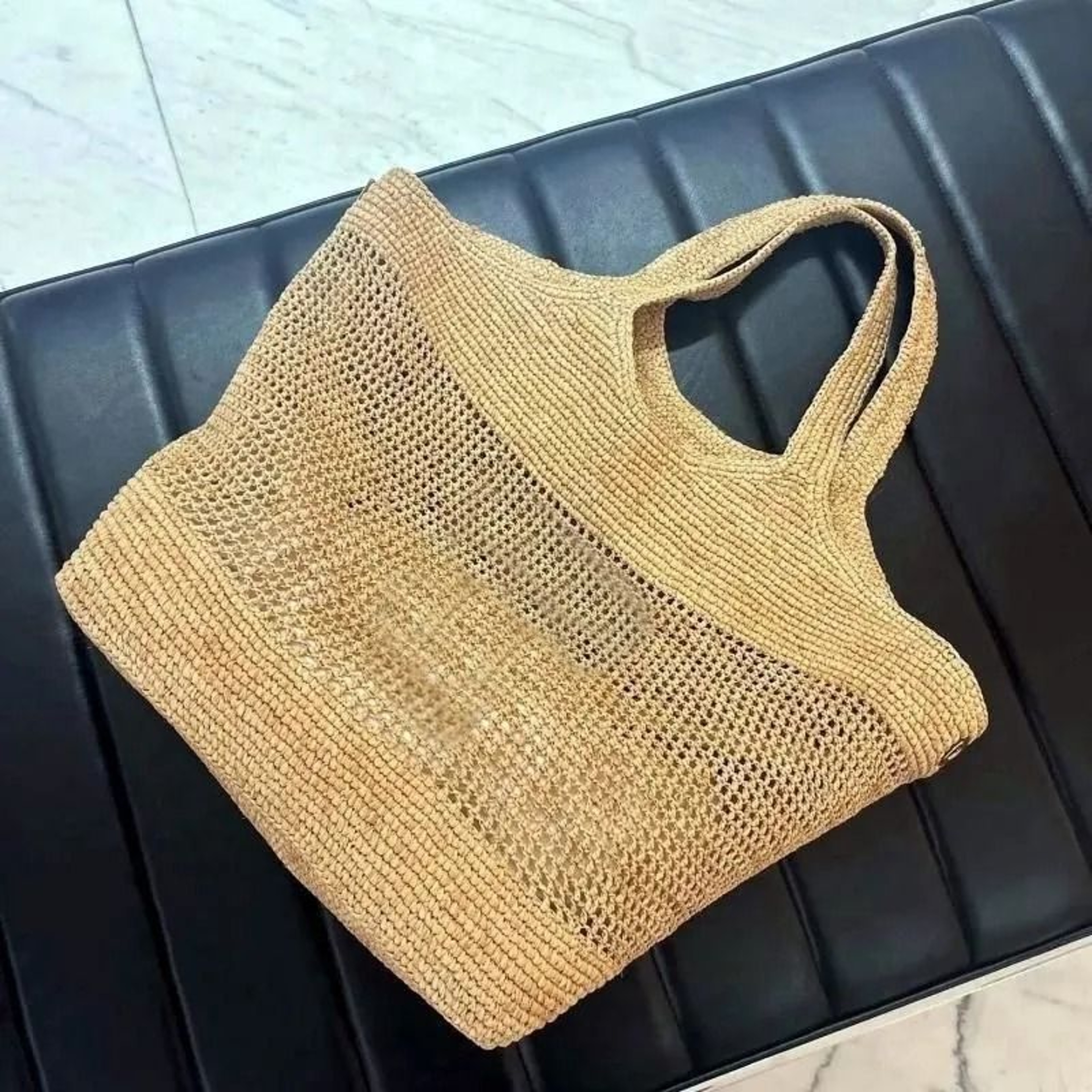 Large Raffia Tote Bag For Women With Leather Trim Sequined Embroidery And Dual Straps 2