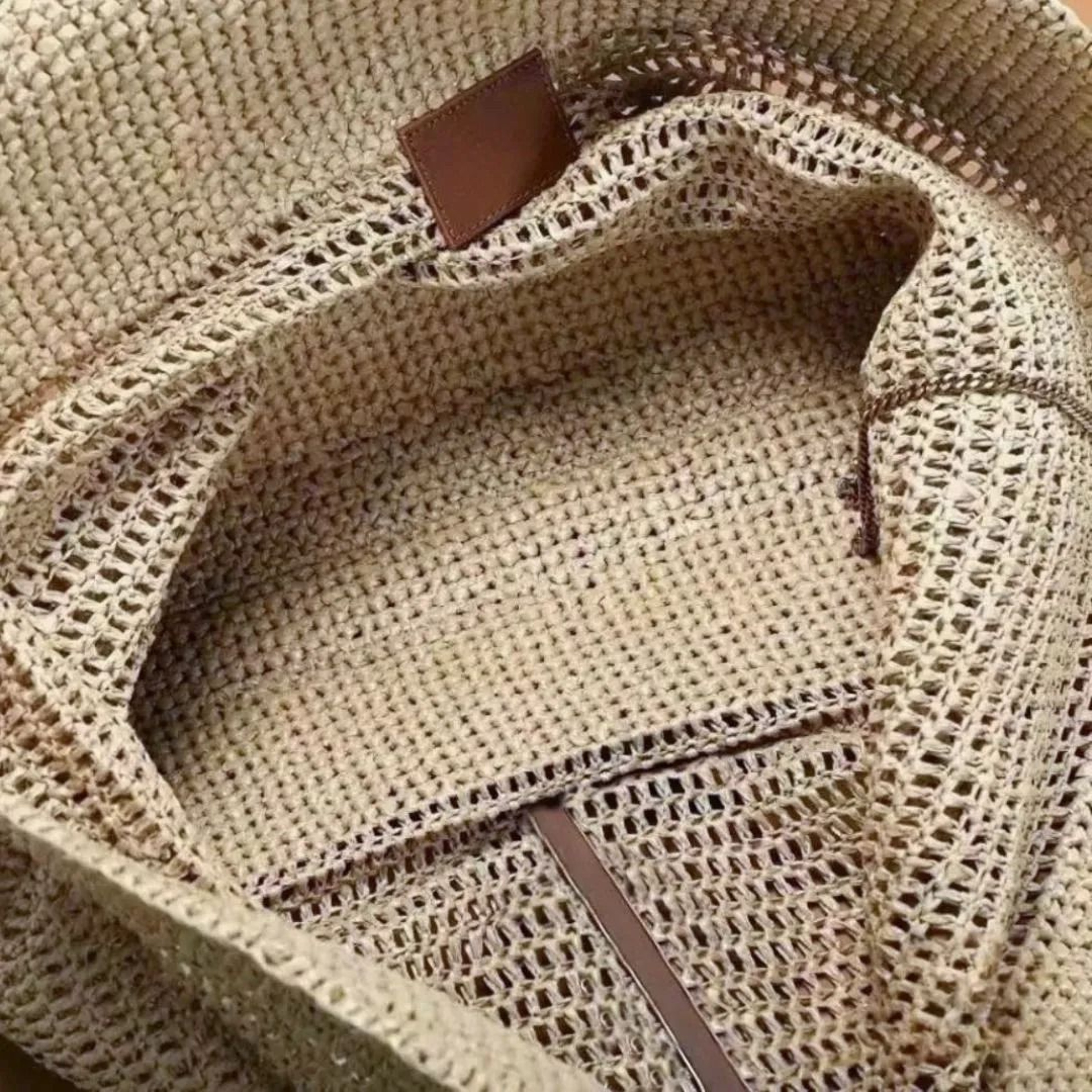 Large Raffia Tote Bag For Women With Leather Trim Sequined Embroidery And Dual Straps 3