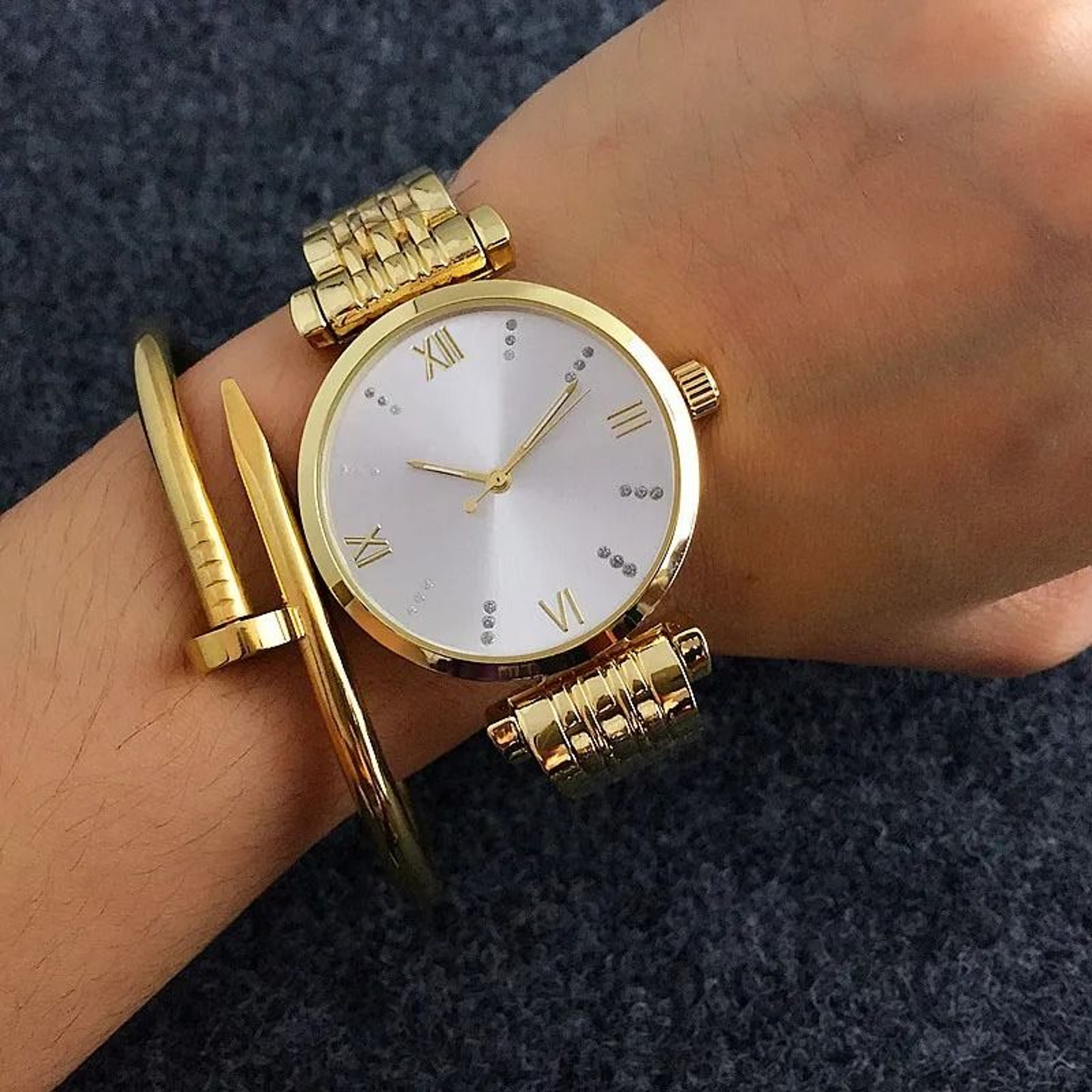 Elegant Womens Crystal Dial Quartz Watch With Metal Steel Band 2