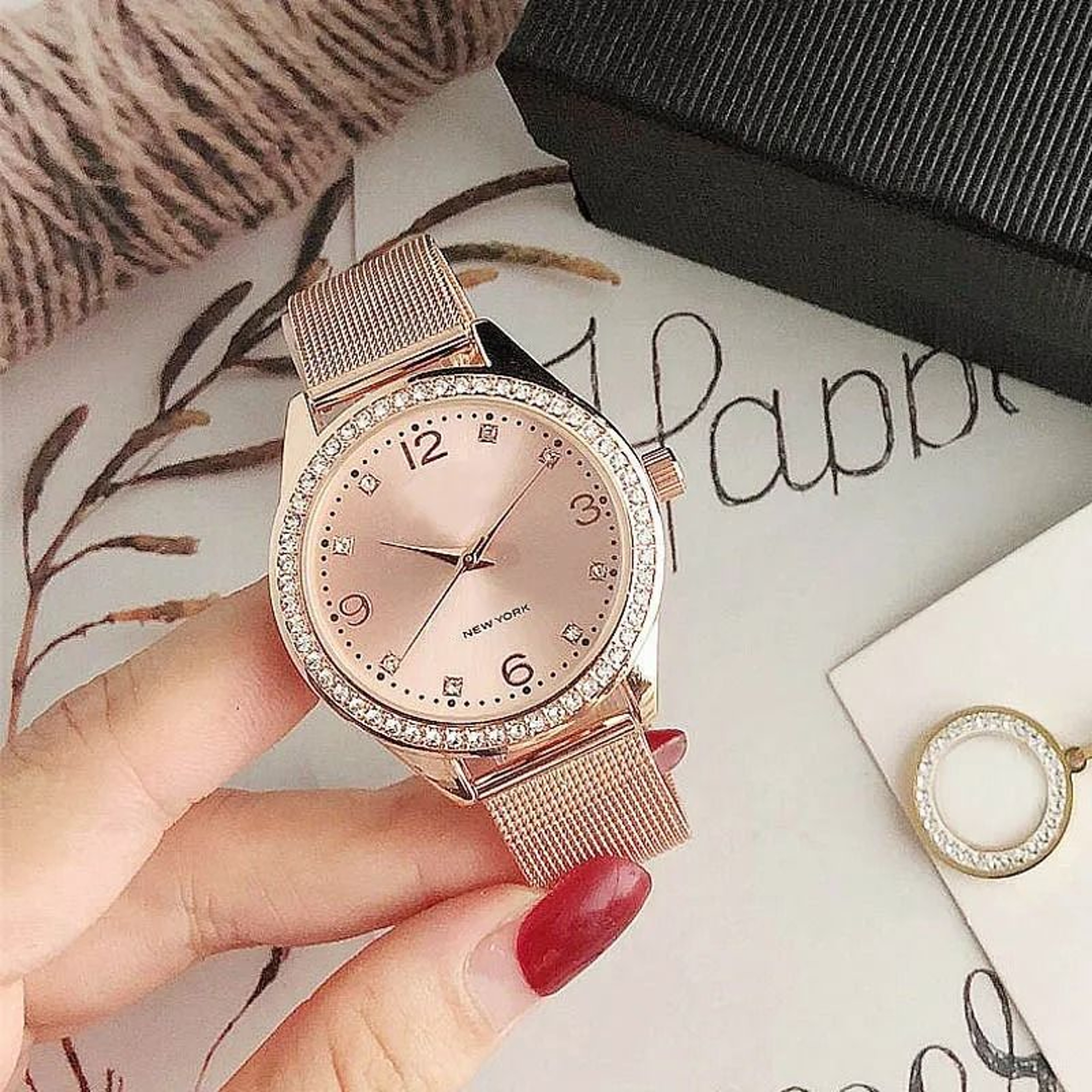 Women Crystal Accent Quartz Watch Stainless Steel Band Elegant Analog Wristwatch 1
