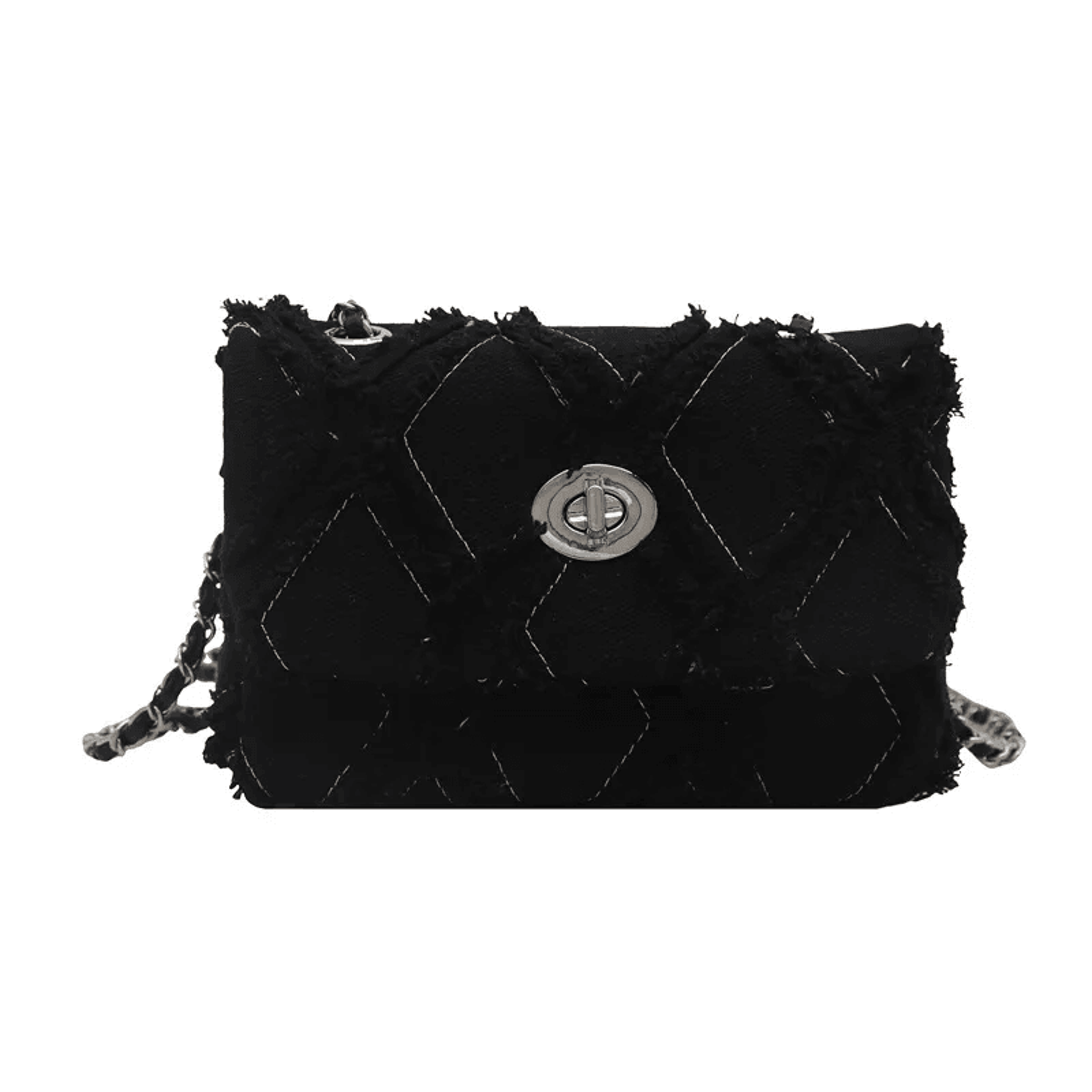 Womens Denim Quilted Handbag With Diamond Pattern Shoulder And Crossbody Design 0