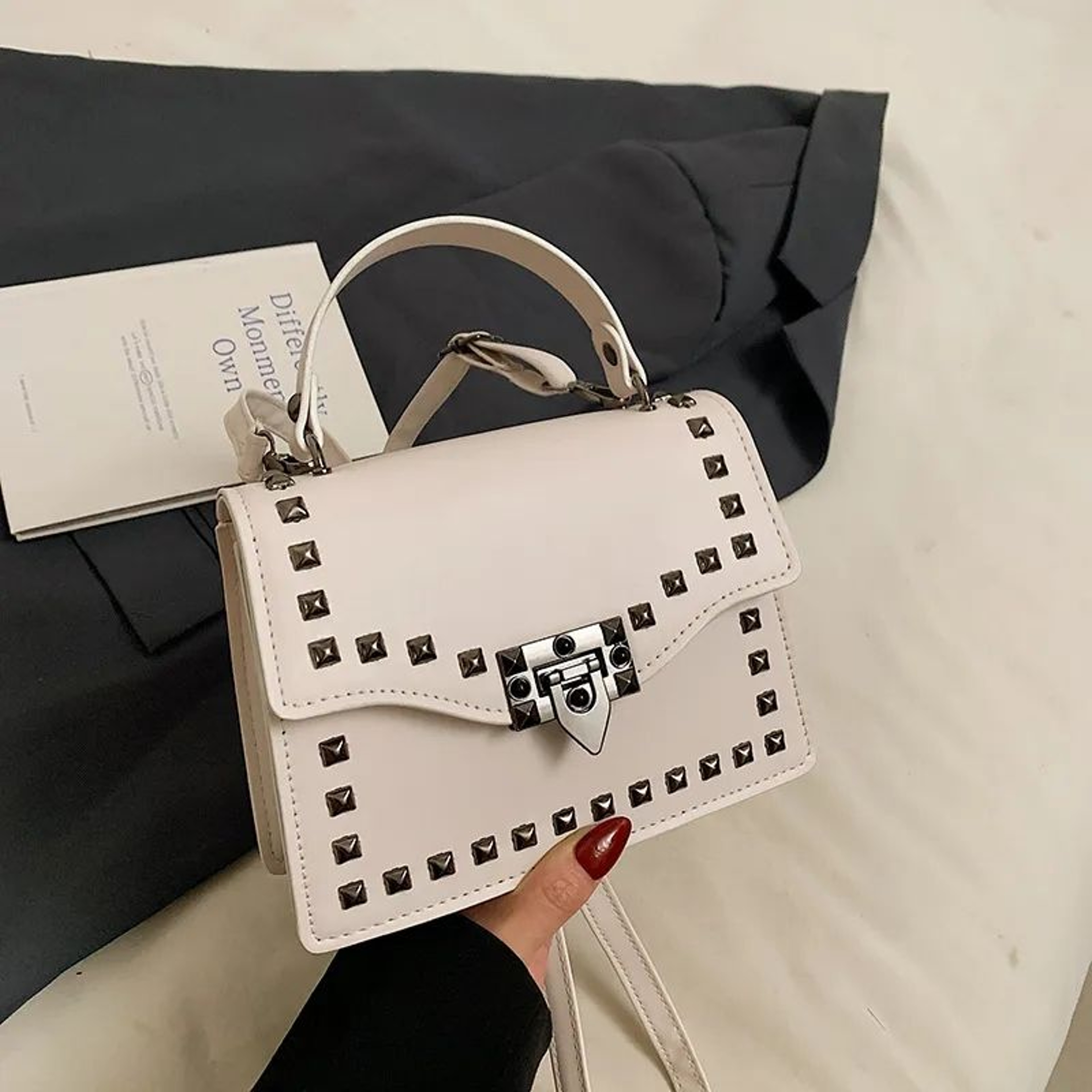 Women Small Square Crossbody Bag With Rivet Accents 3