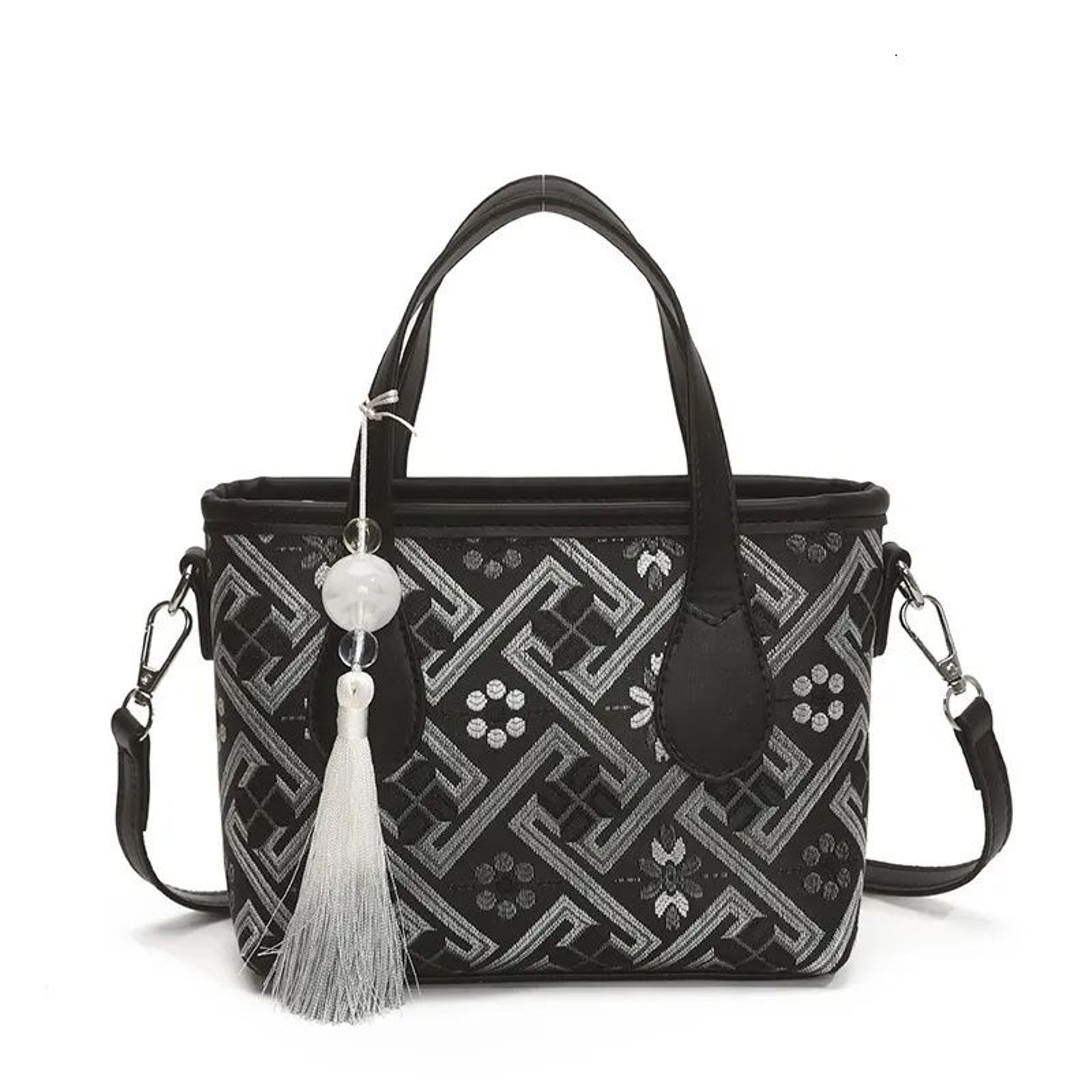 Womens Embroidered Brocade Handbag With Shoulder And Crossbody Design 1