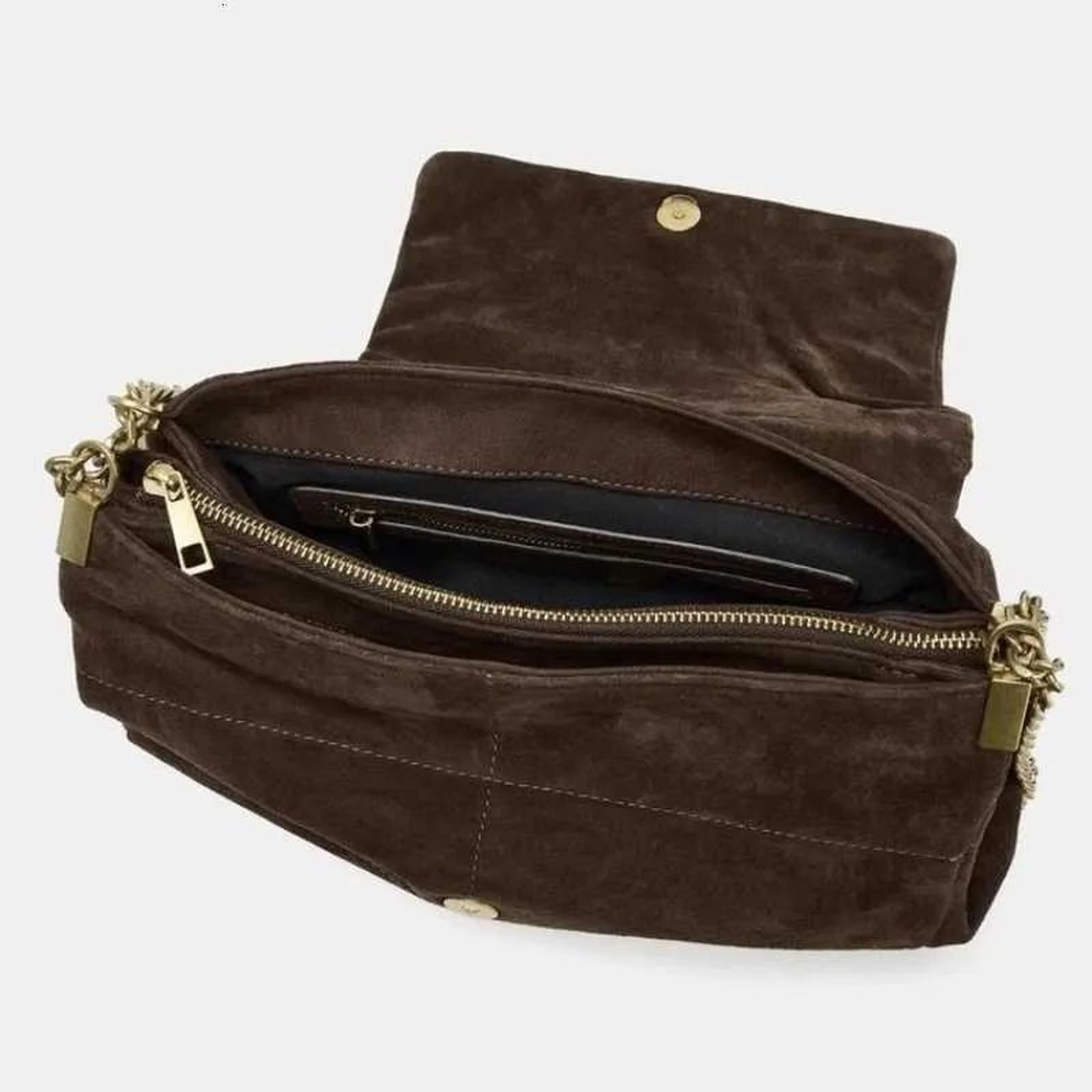 Womens Quilted Suede Shoulder Bag With Chain Strap Vintage Style Handbag 3