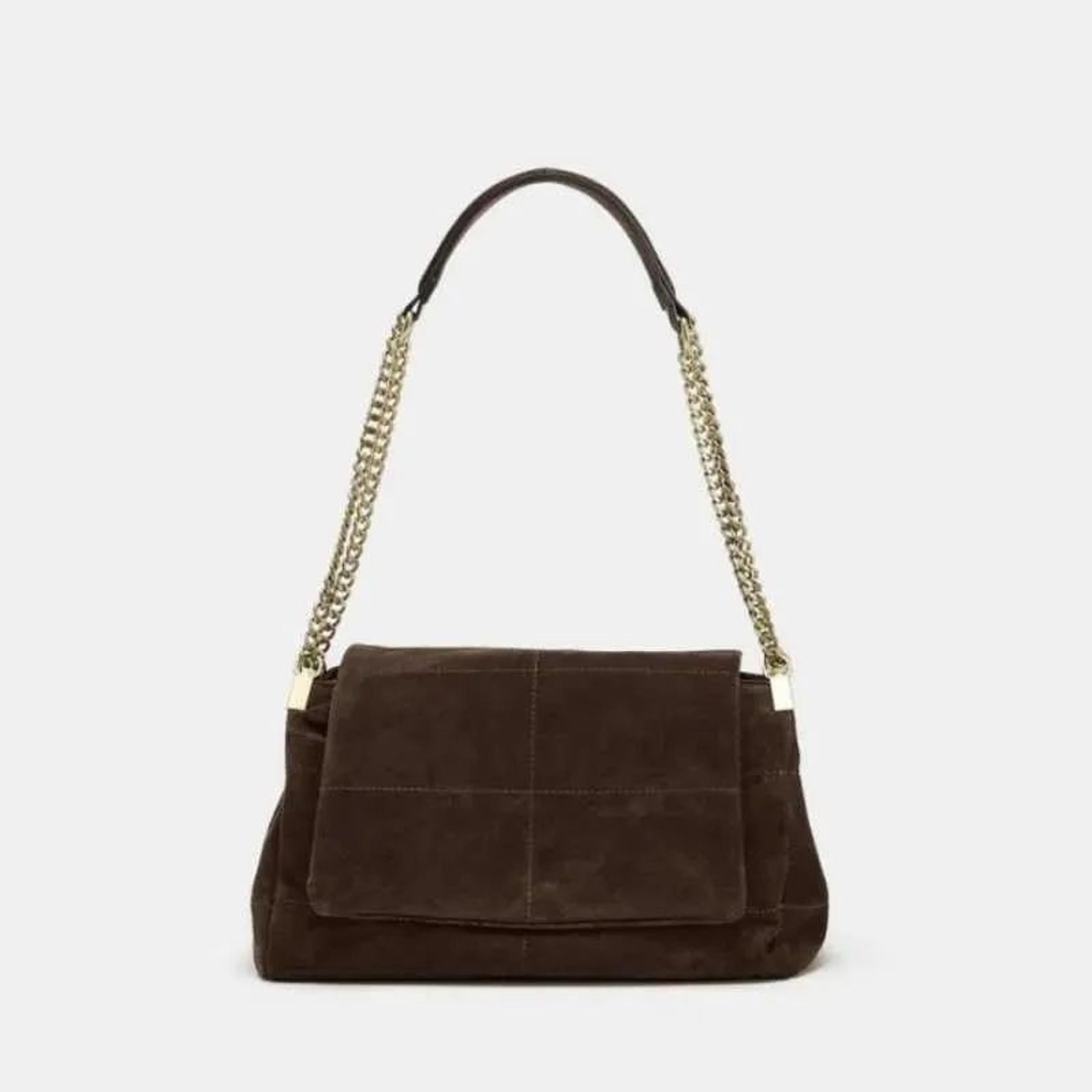 Womens Quilted Suede Shoulder Bag With Chain Strap Vintage Style Handbag 0