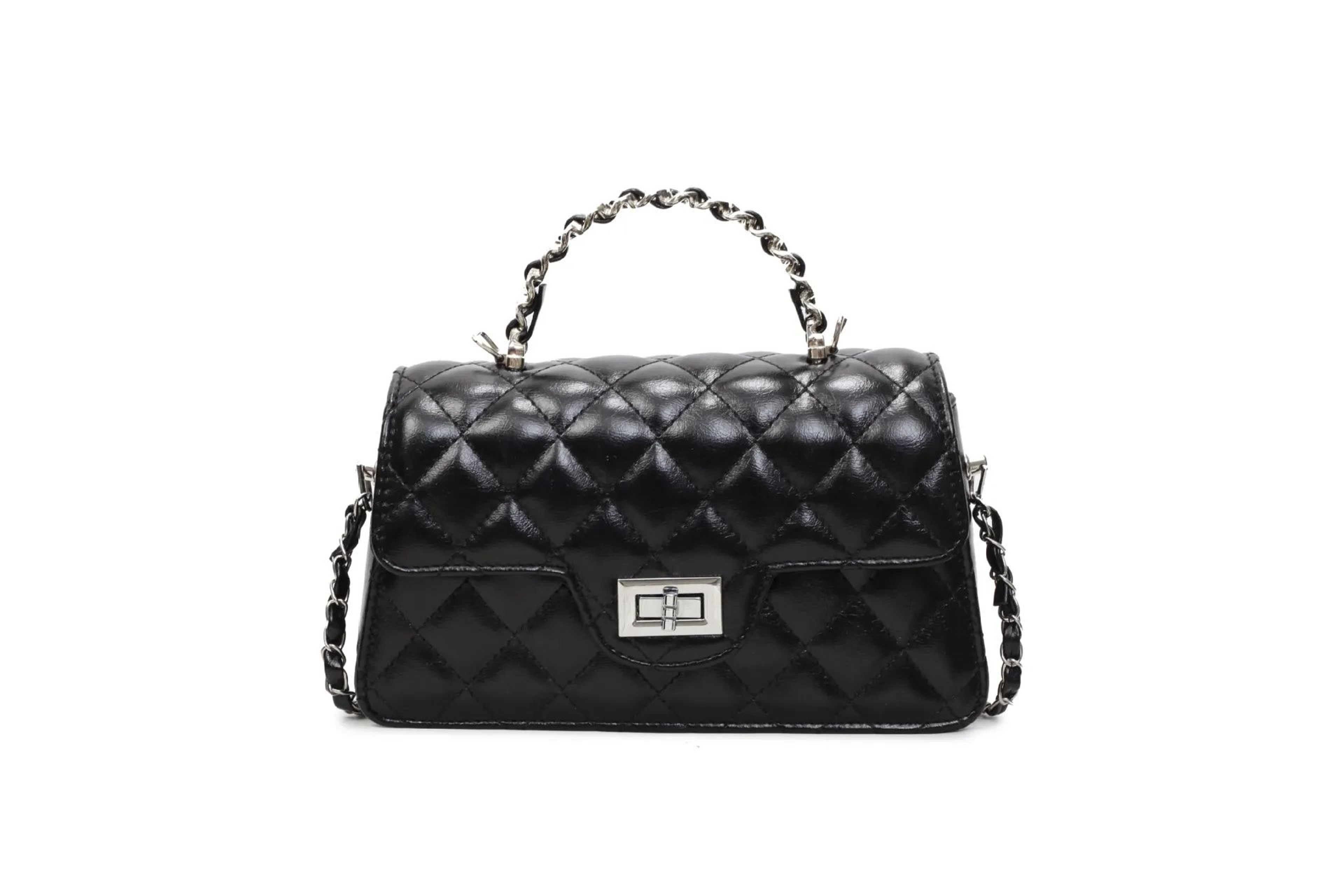 Womens Small Square Shoulder Handbag With Diamond Grid Design And Chain Strap 0