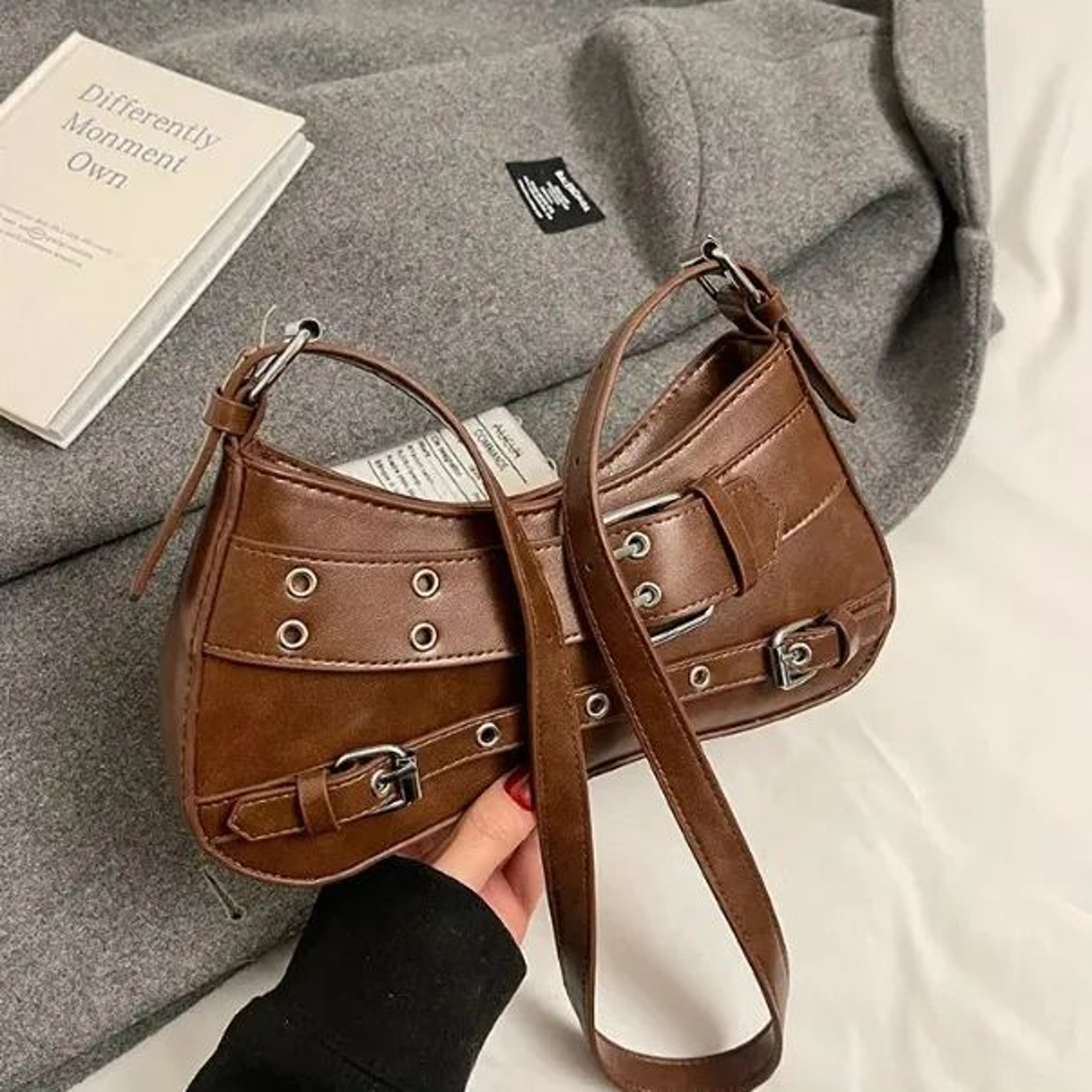 Cream Mini Hobo Bag With Buckle Accent And Convertible Crossbody Style 3