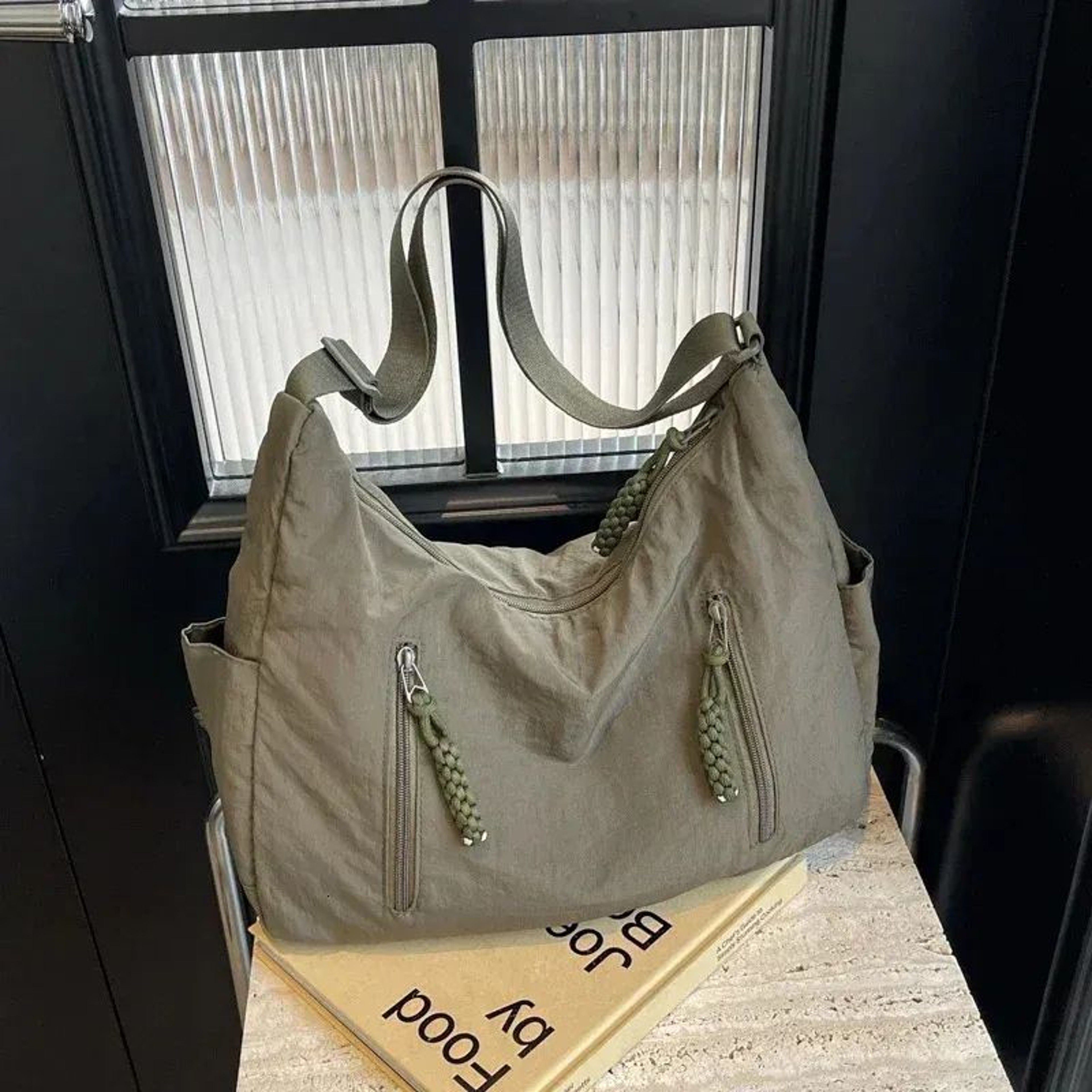 Womens Large Capacity Cloth Hobo Shoulder Bag With Multiple Pockets 4