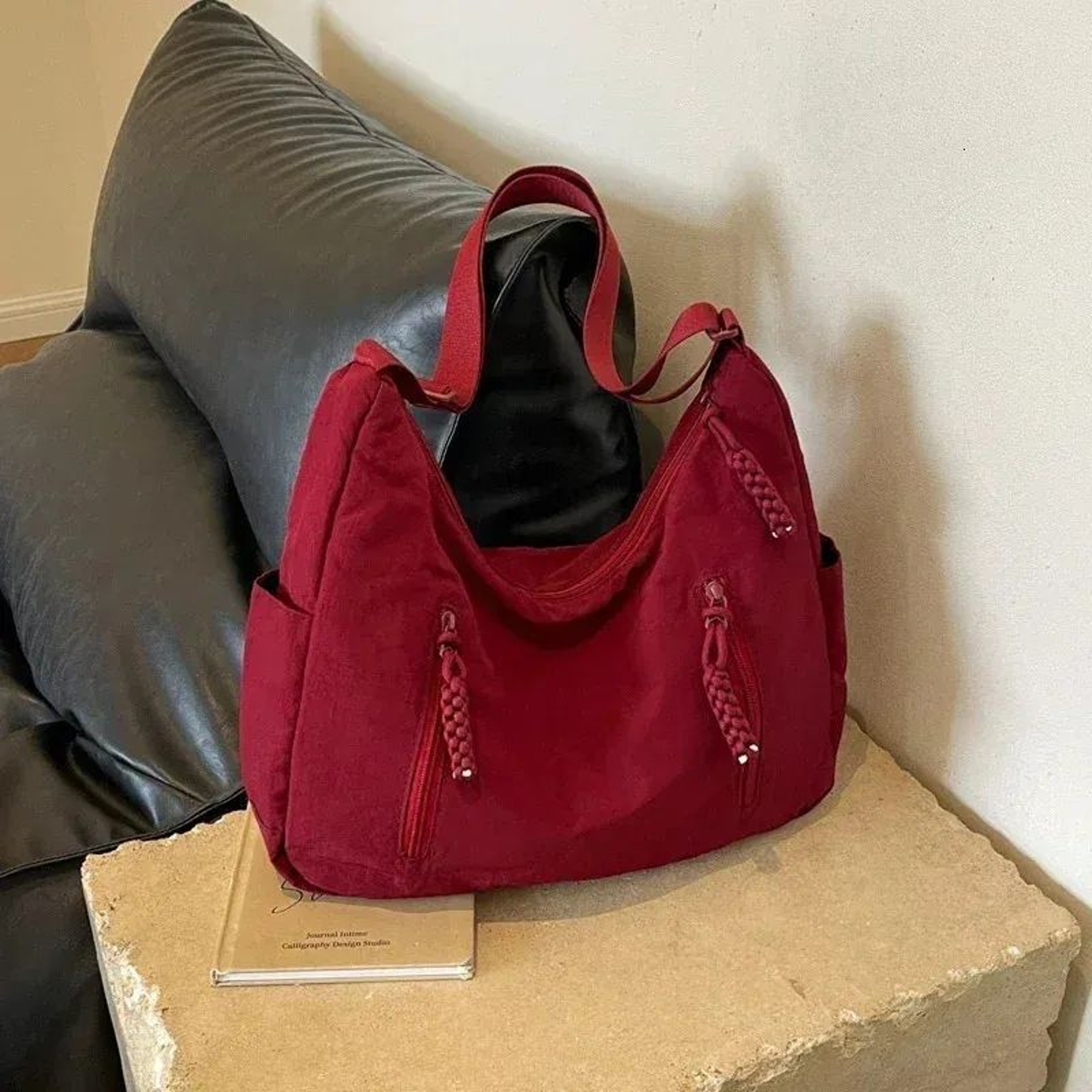 Womens Large Capacity Cloth Hobo Shoulder Bag With Multiple Pockets 0