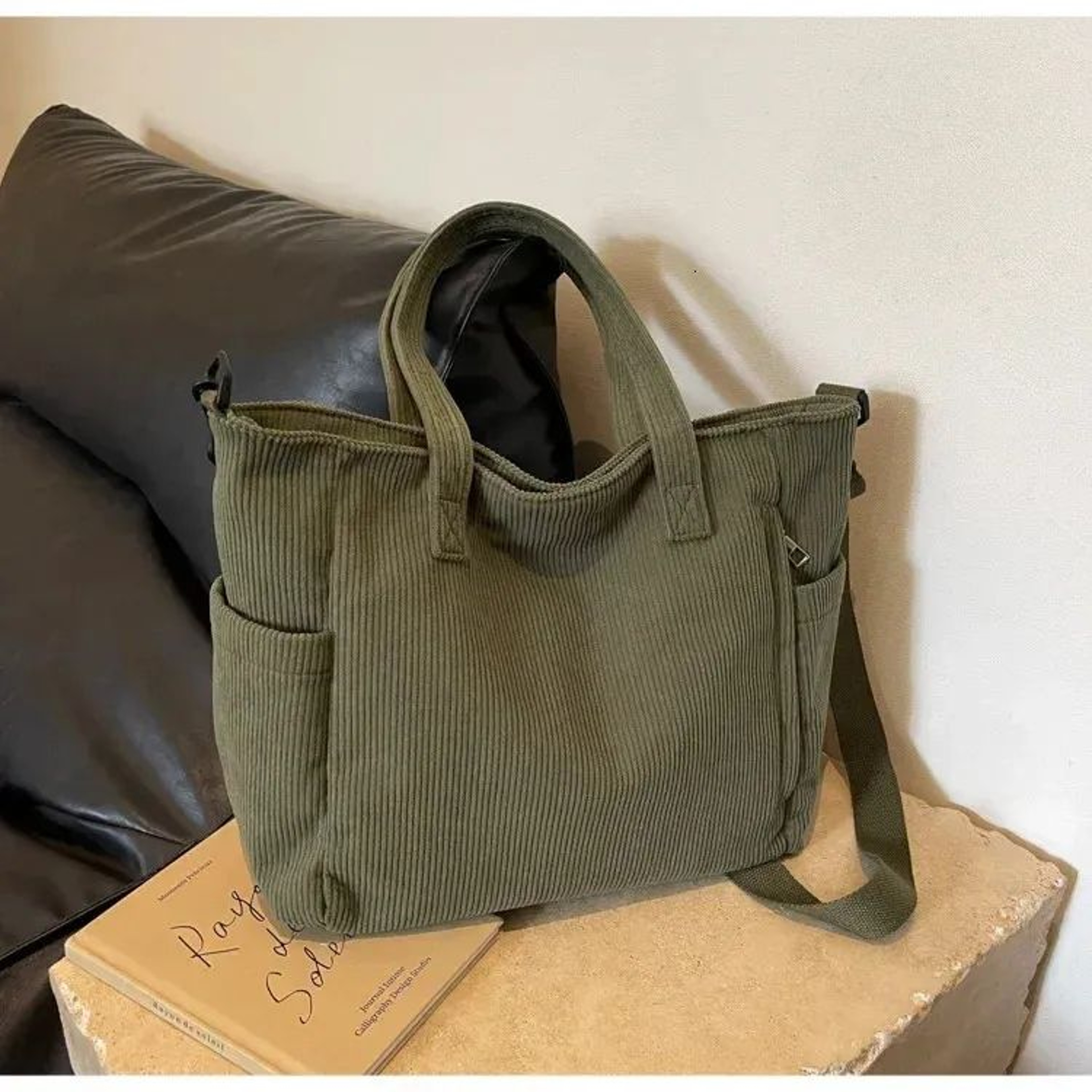 Large Corduroy Crossbody Shoulder Bag With Adjustable Strap For College And Travel 2