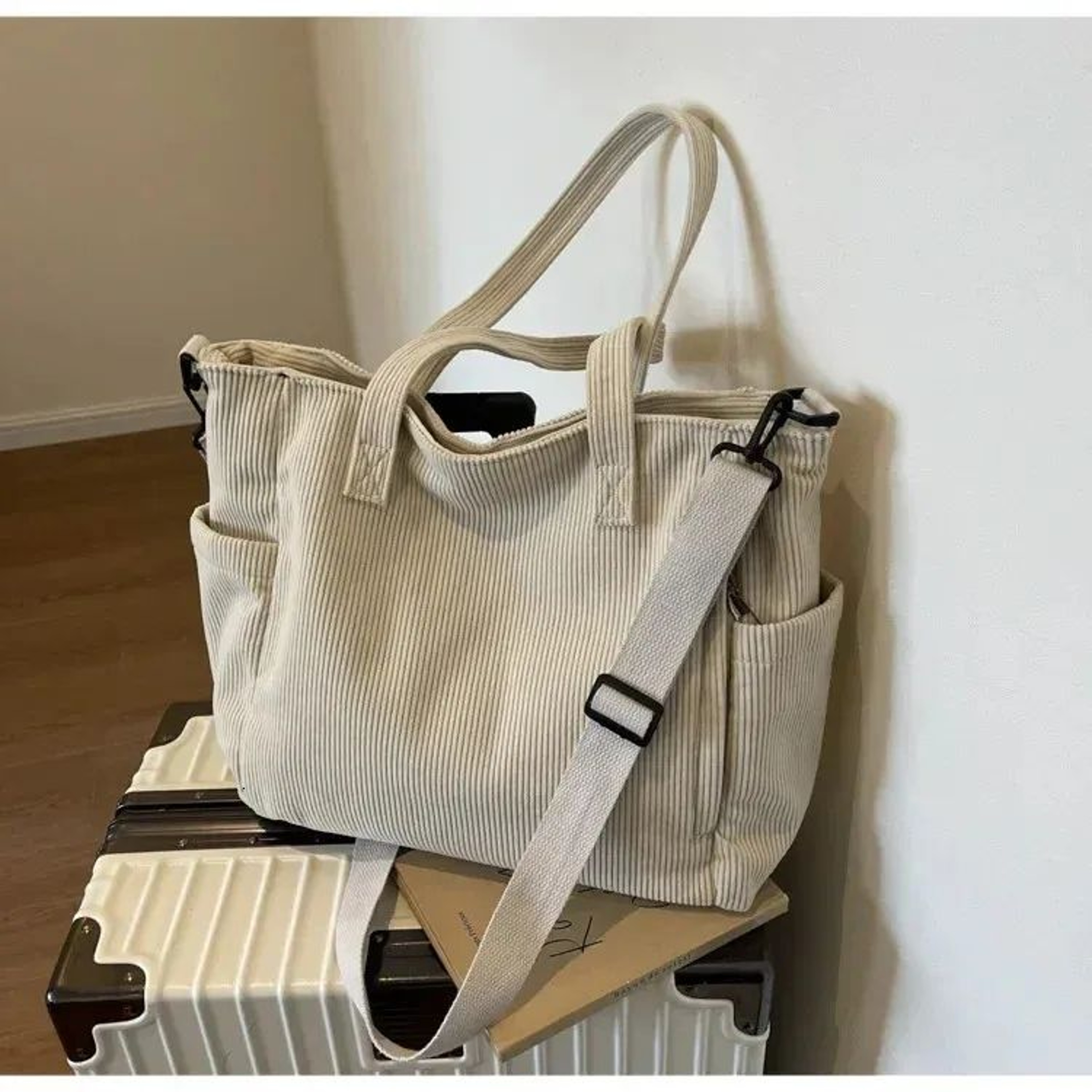 Large Corduroy Crossbody Shoulder Bag With Adjustable Strap For College And Travel 0