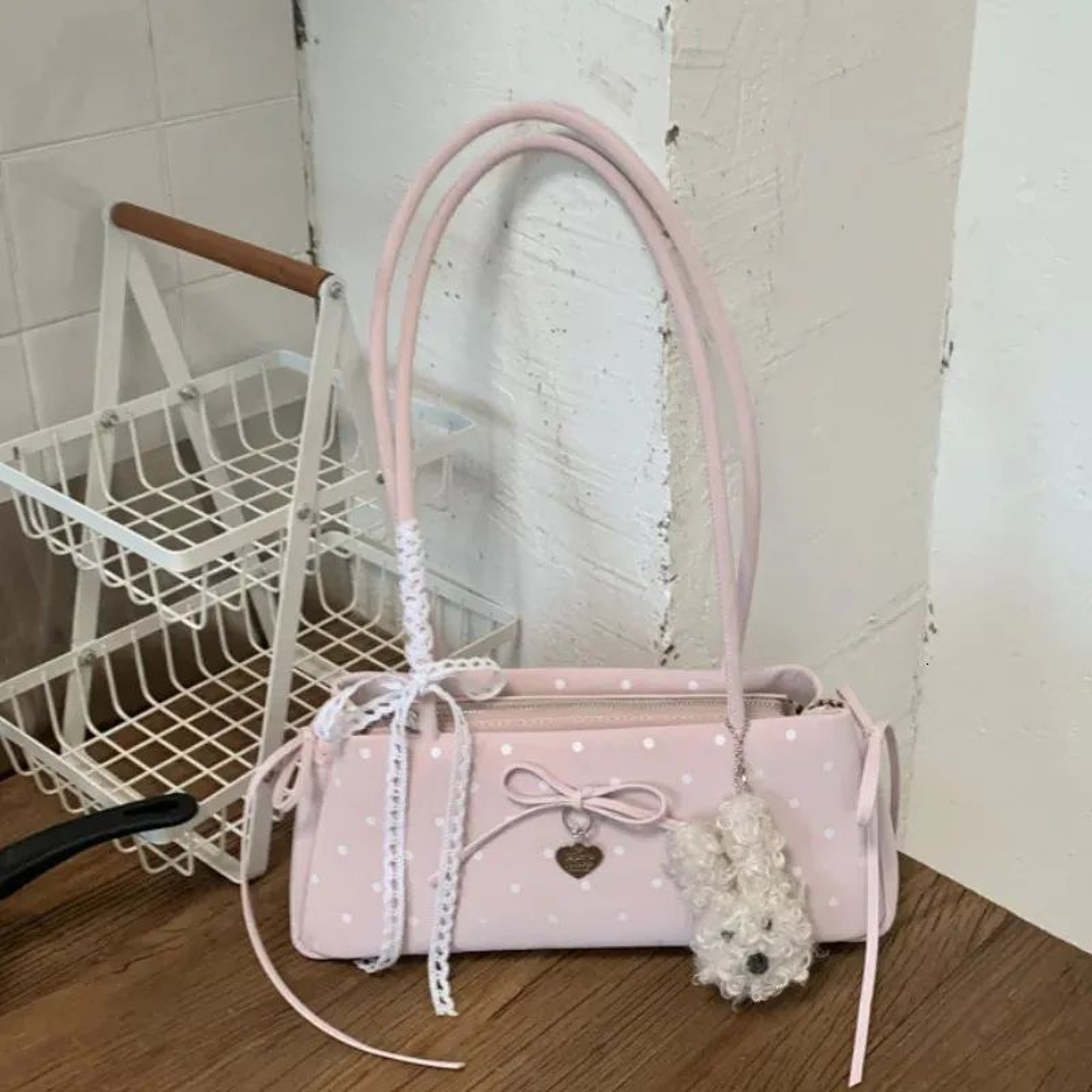 Polka Dot Shoulder Bag With Bow Design And Zipper Closure 1