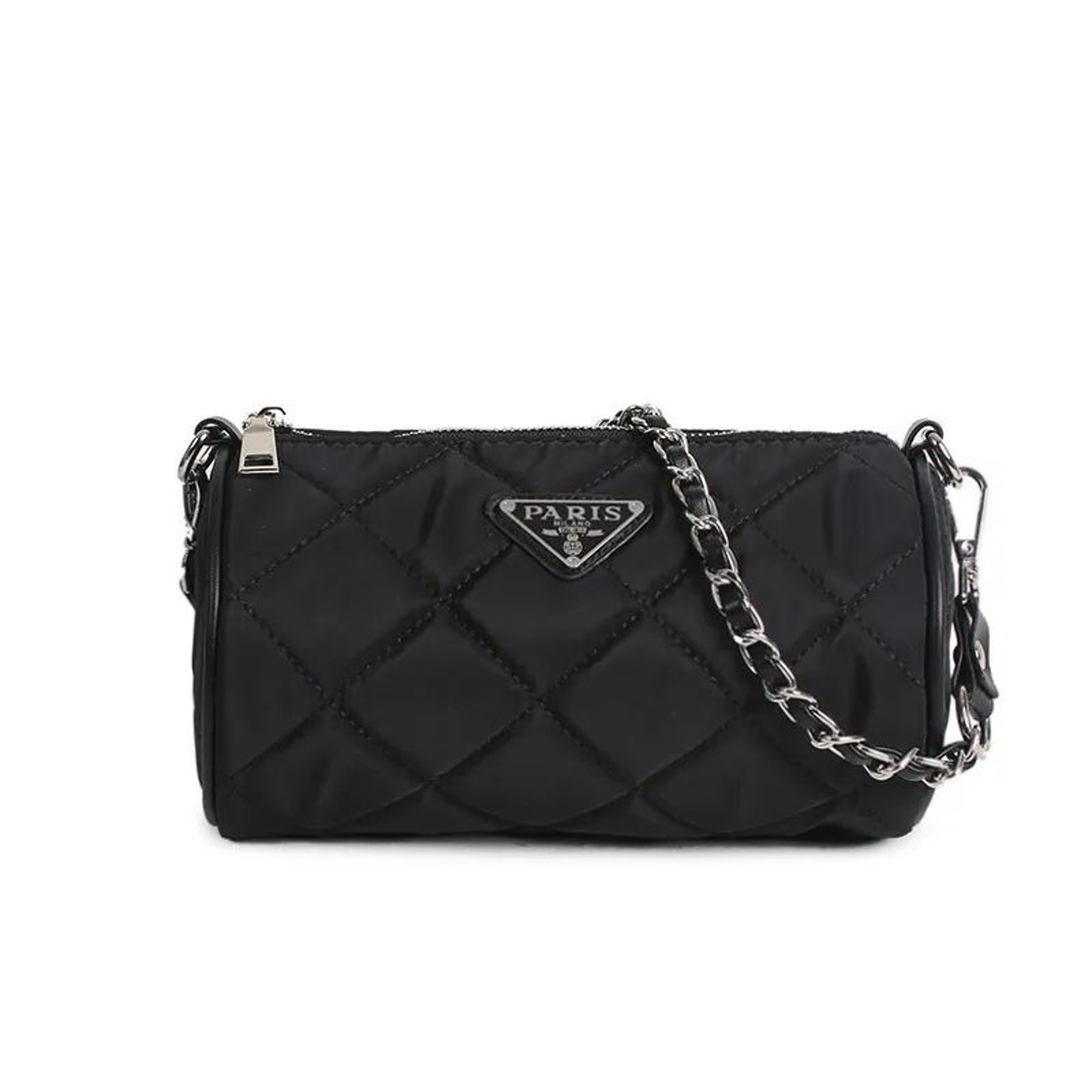 Diamond Quilted Nylon Crossbody Cylinder Bag For Women With Adjustable Chain Strap 1
