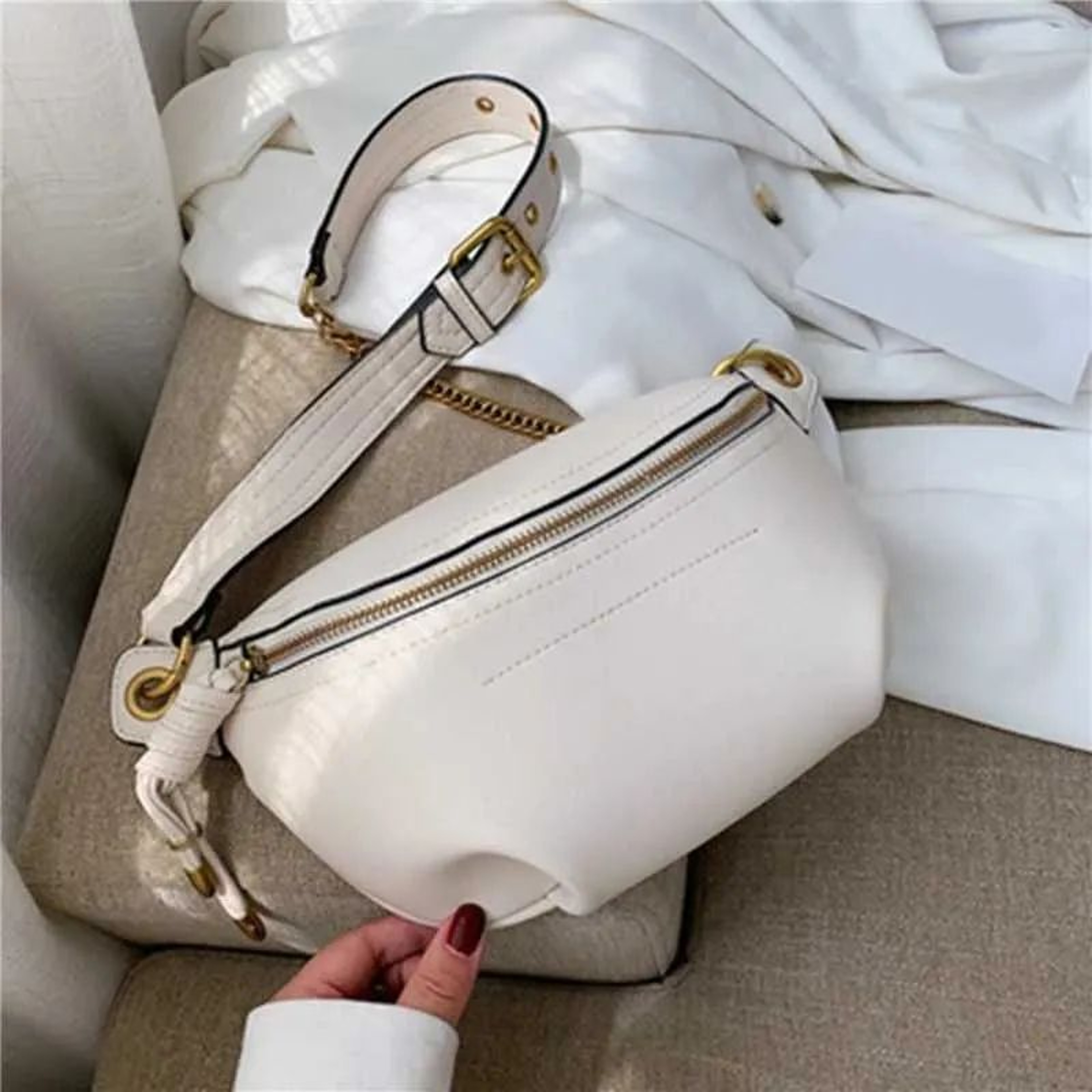 Women White Letter Print Belt Bag And Crossbody Waist Pack 1