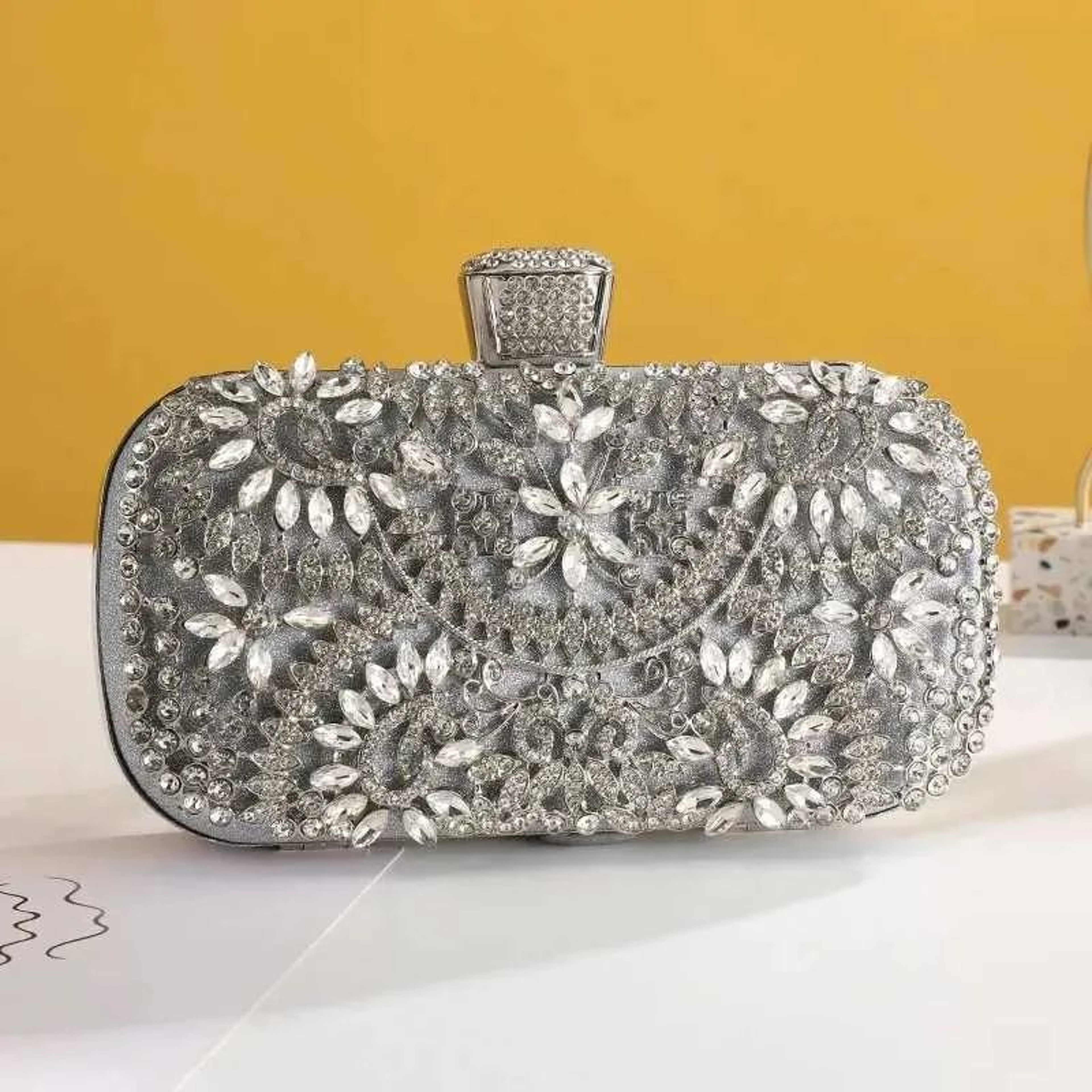 Gold Evening Clutch Handbag With Detachable Chain Strap And Metallic Finish 1