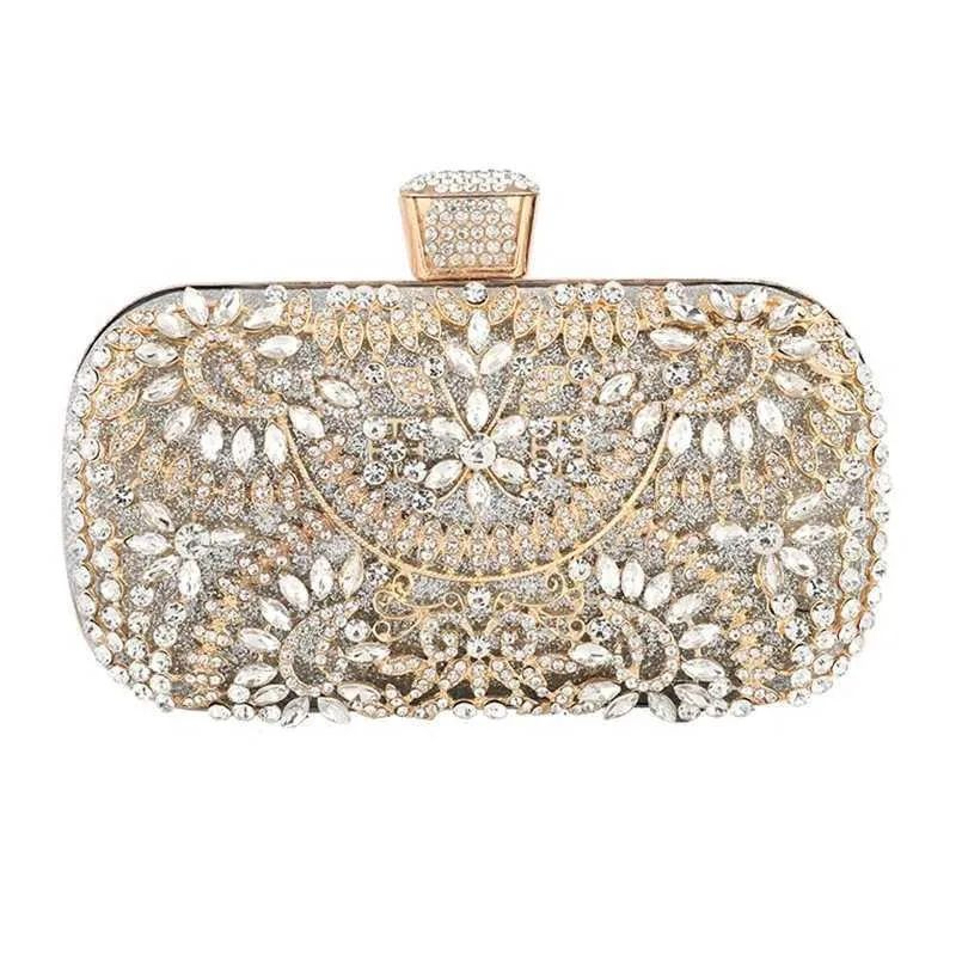 Gold Evening Clutch Handbag With Detachable Chain Strap And Metallic Finish 2