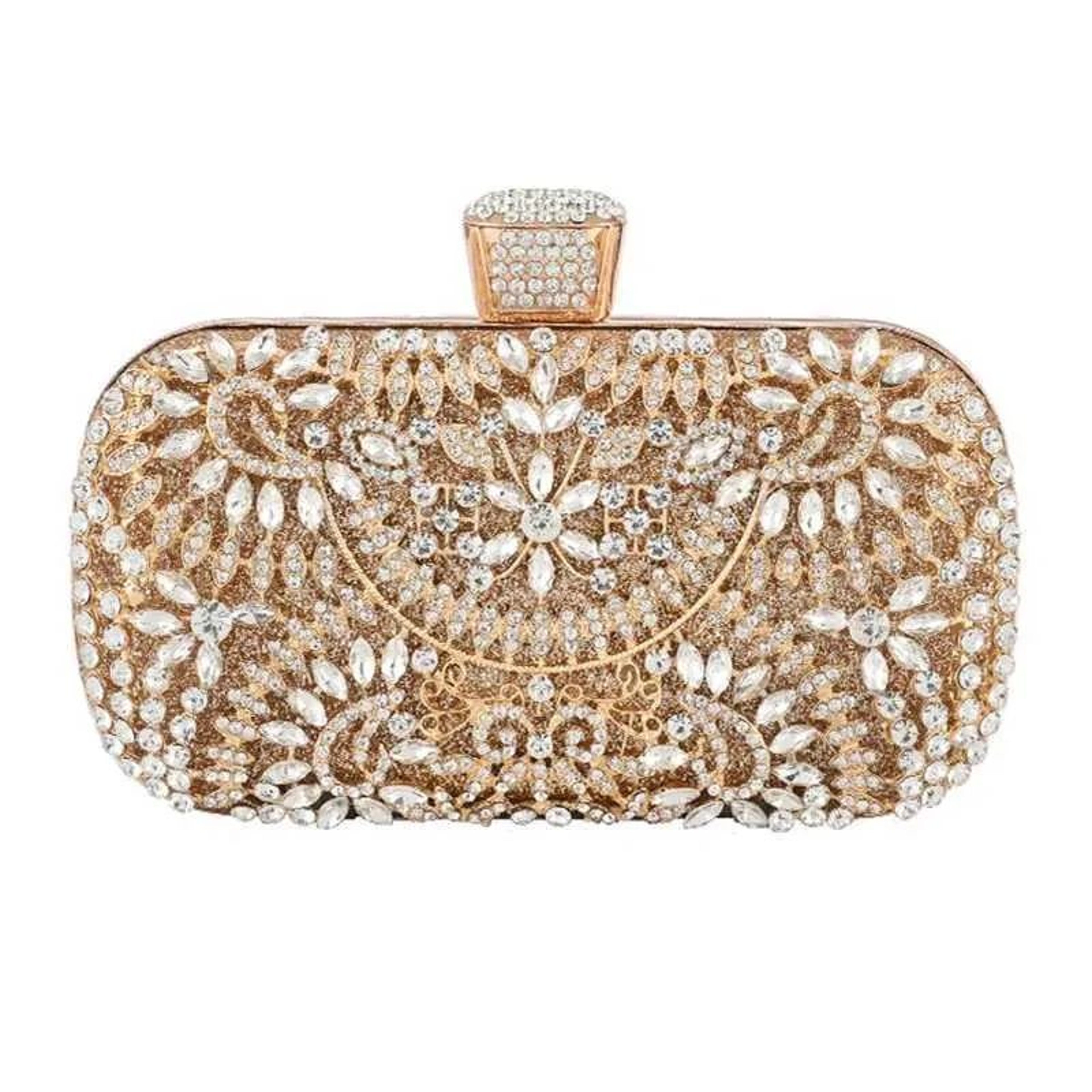 Gold Evening Clutch Handbag With Detachable Chain Strap And Metallic Finish 3