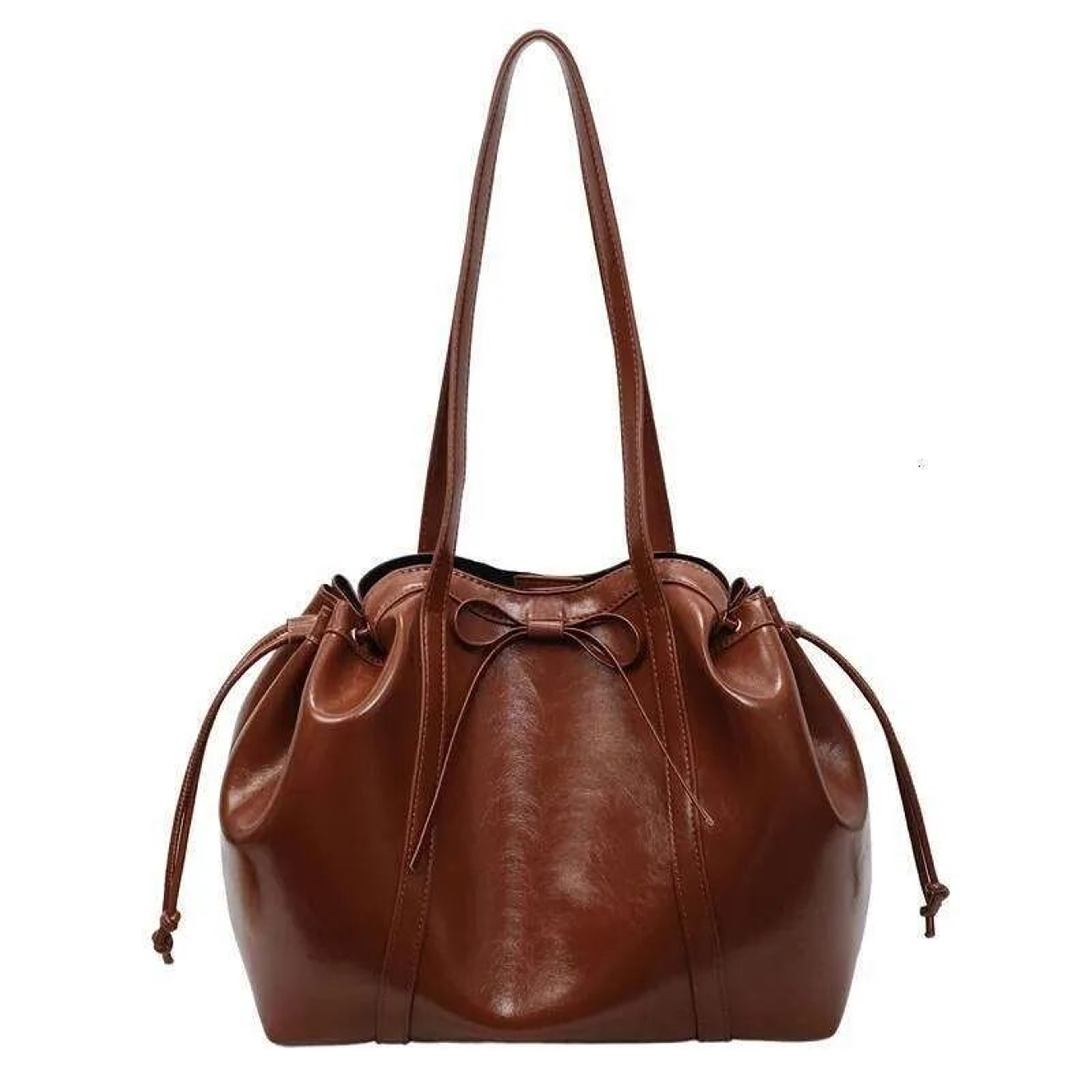 Leather Shoulder Bag With Bow Accent And Large Capacity 3