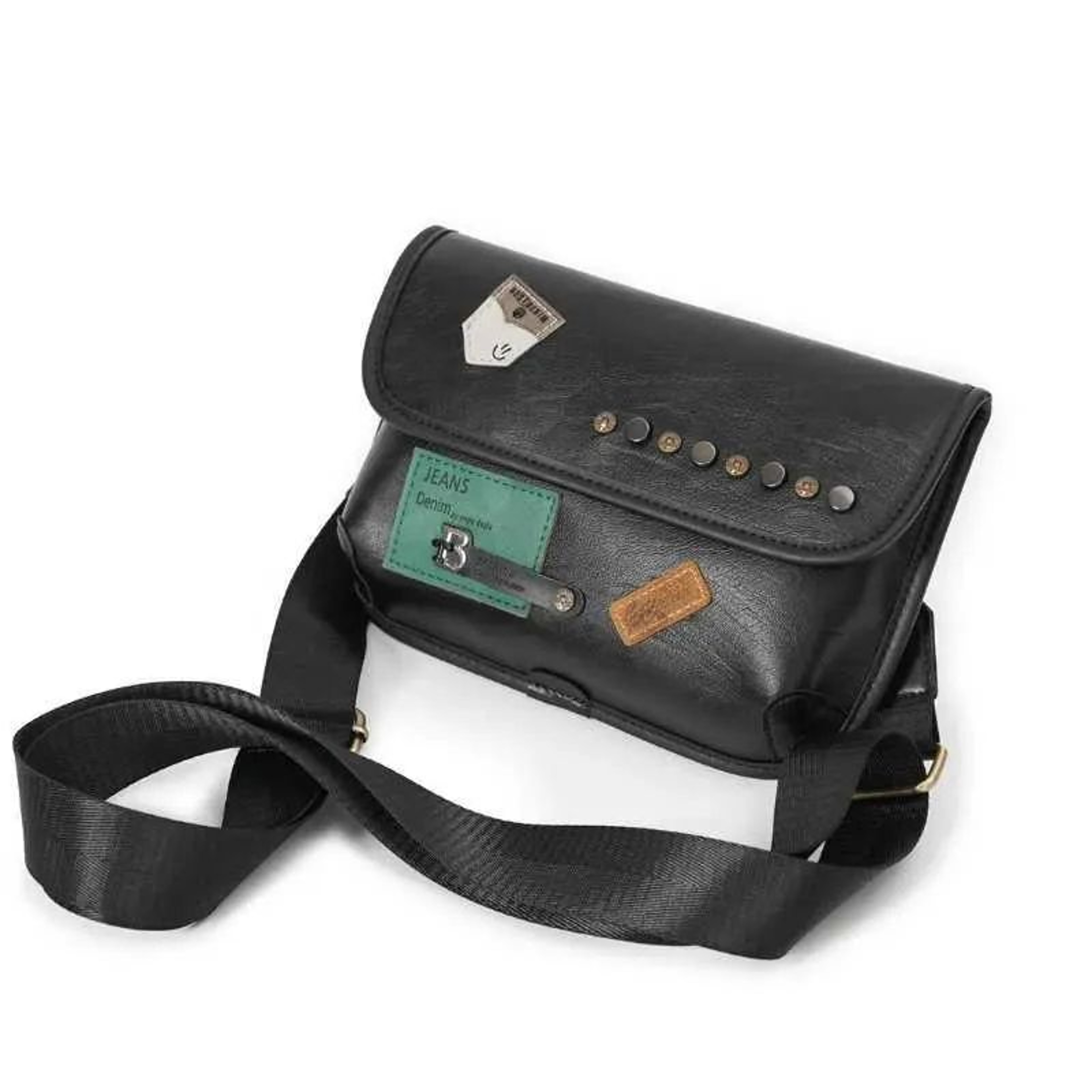 Men Small Crossbody Messenger Bag With Flap Closure And Rivet Accents 4
