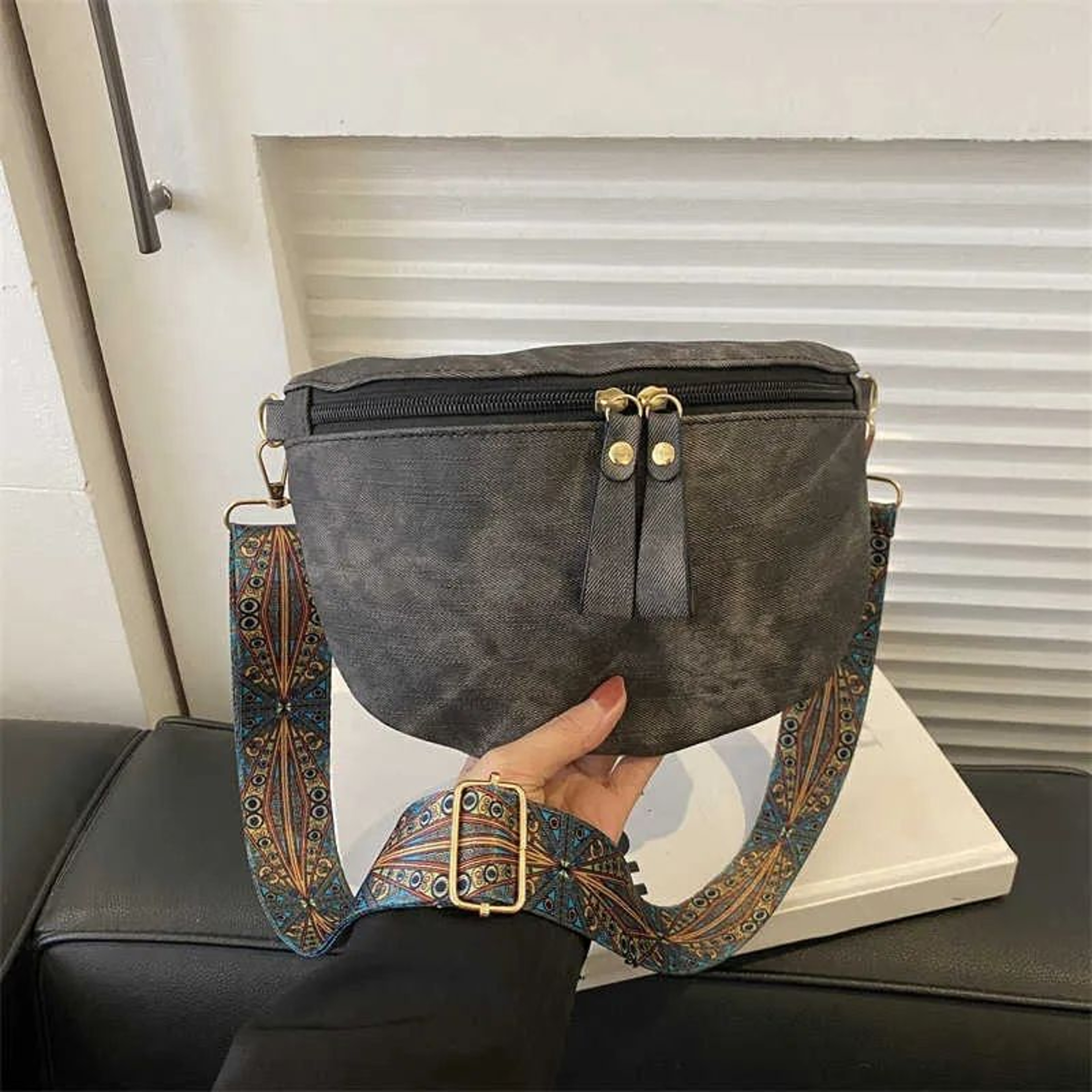 PU Leather Waist Bag With Wide Strap Solid Color Hobo Crossbody Purse 1