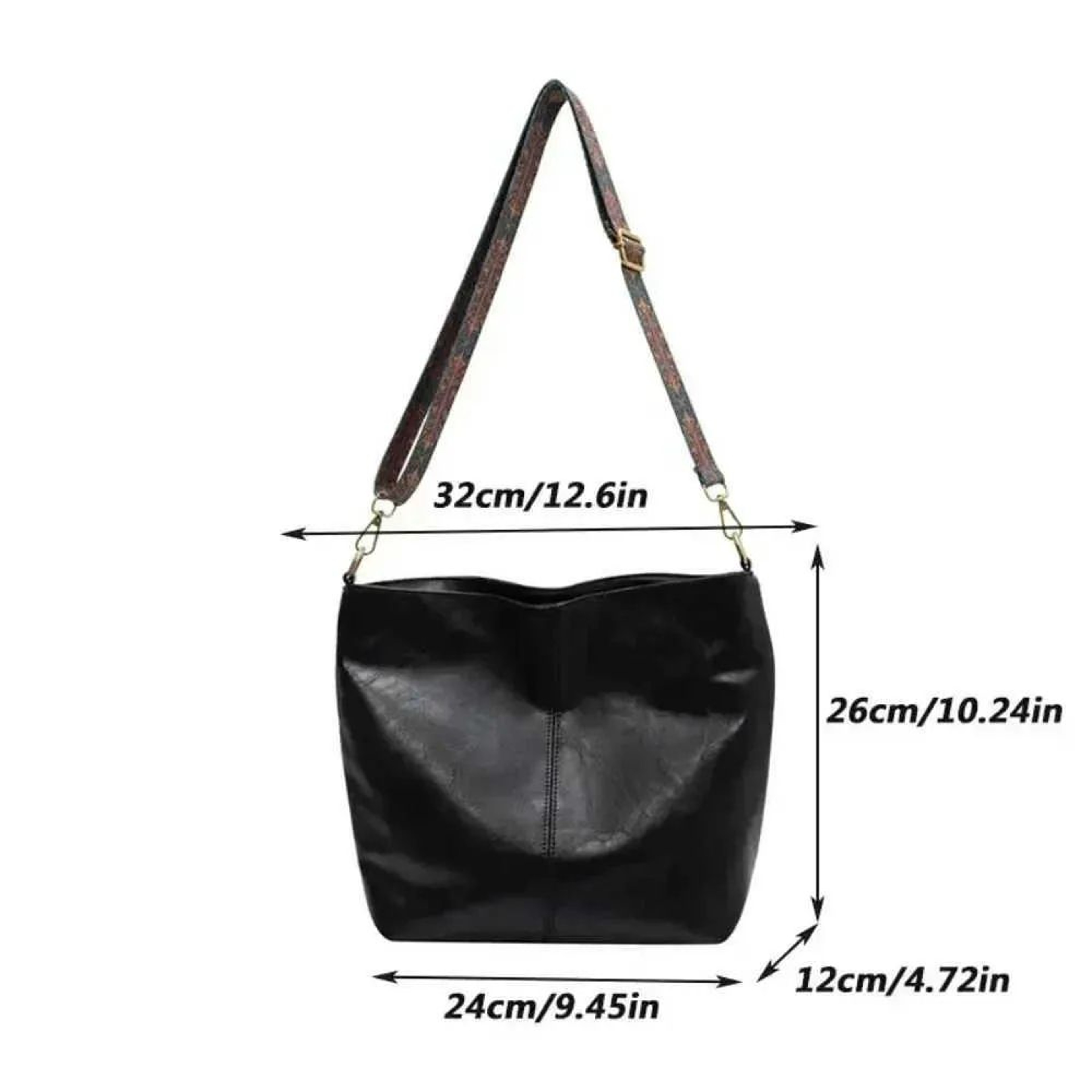 Womens Vintage PU Leather Bucket Crossbody Bag With Wide Shoulder Strap 4