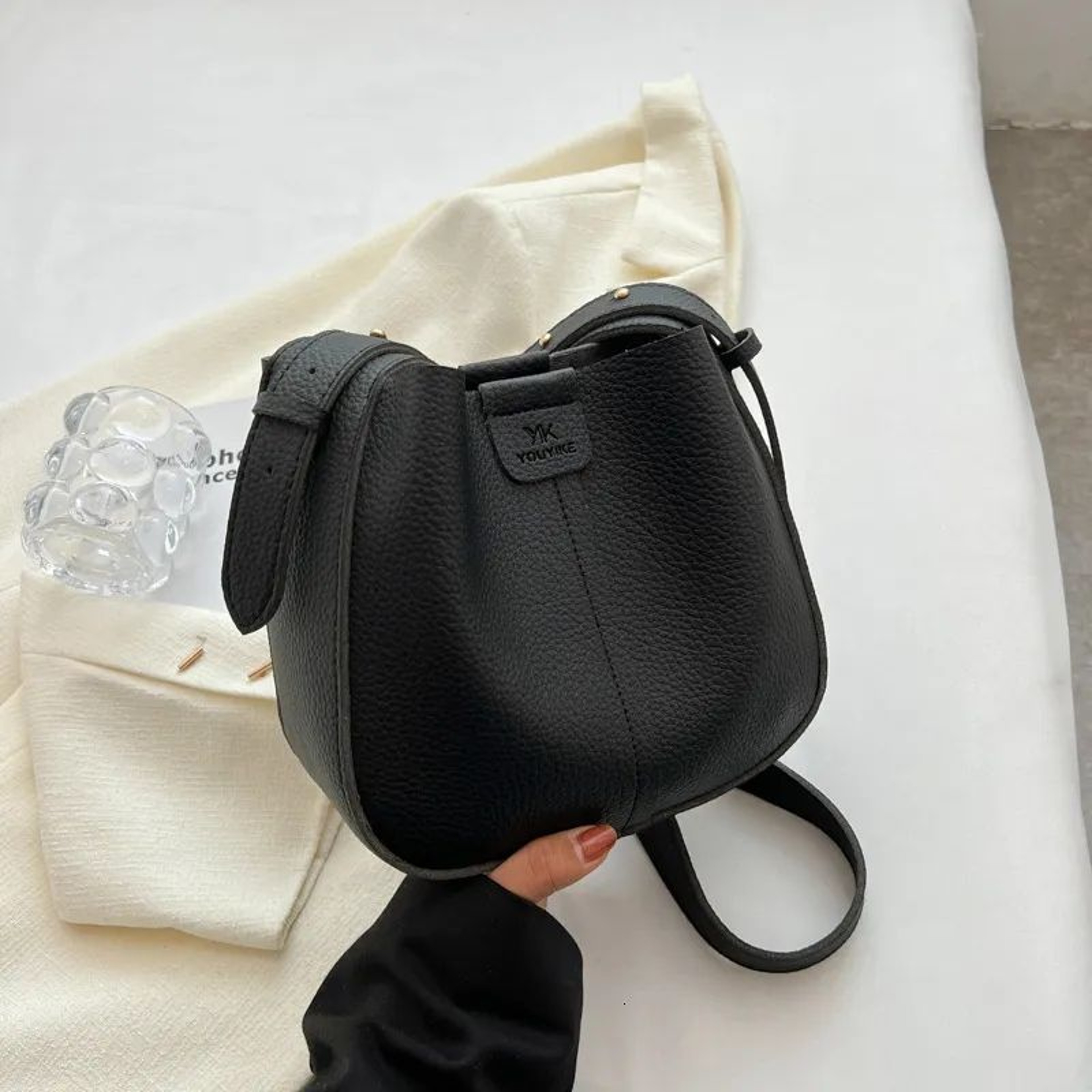 Women Small Bucket Bag With Textured Finish And Shoulder Crossbody Style 0