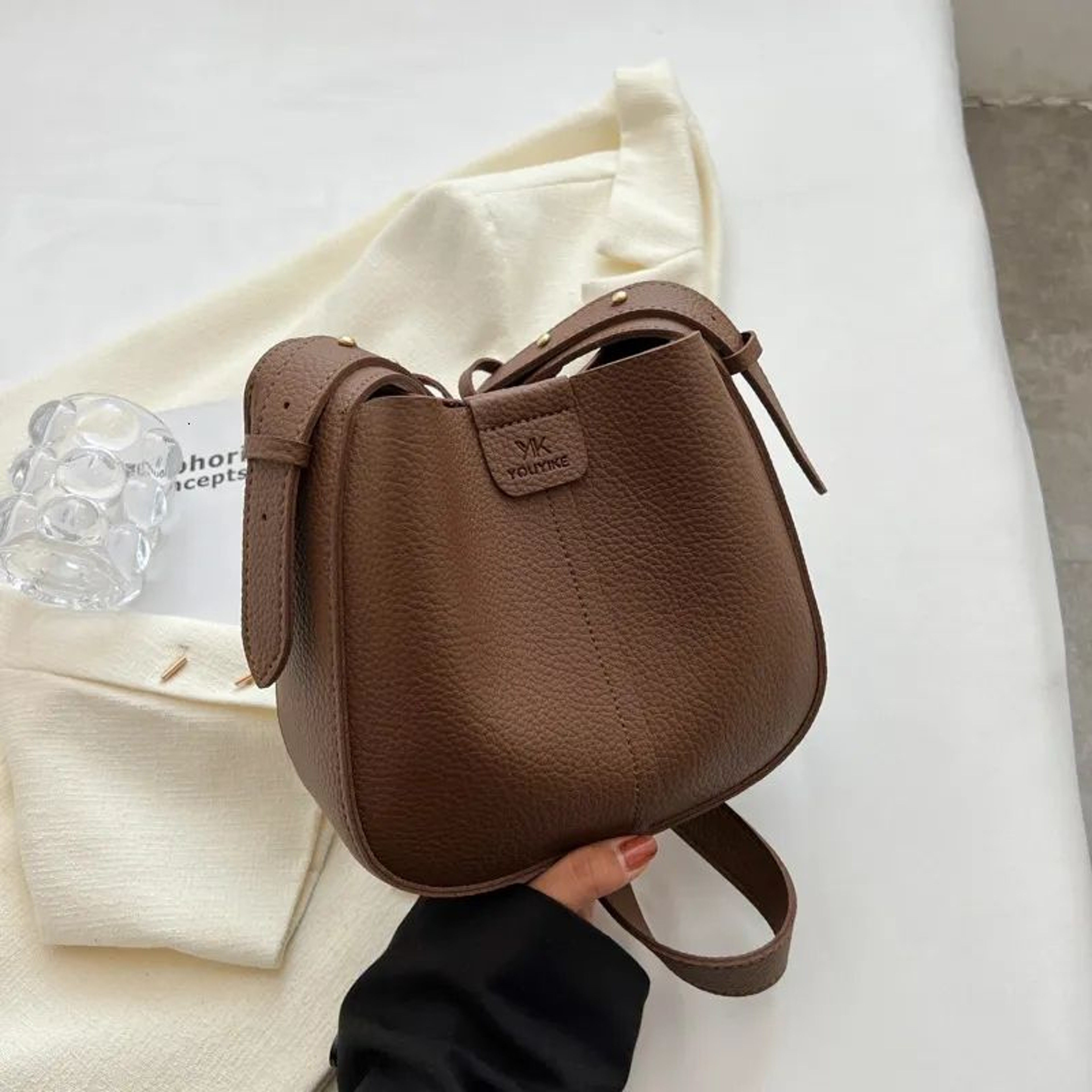 Women Small Bucket Bag With Textured Finish And Shoulder Crossbody Style 1