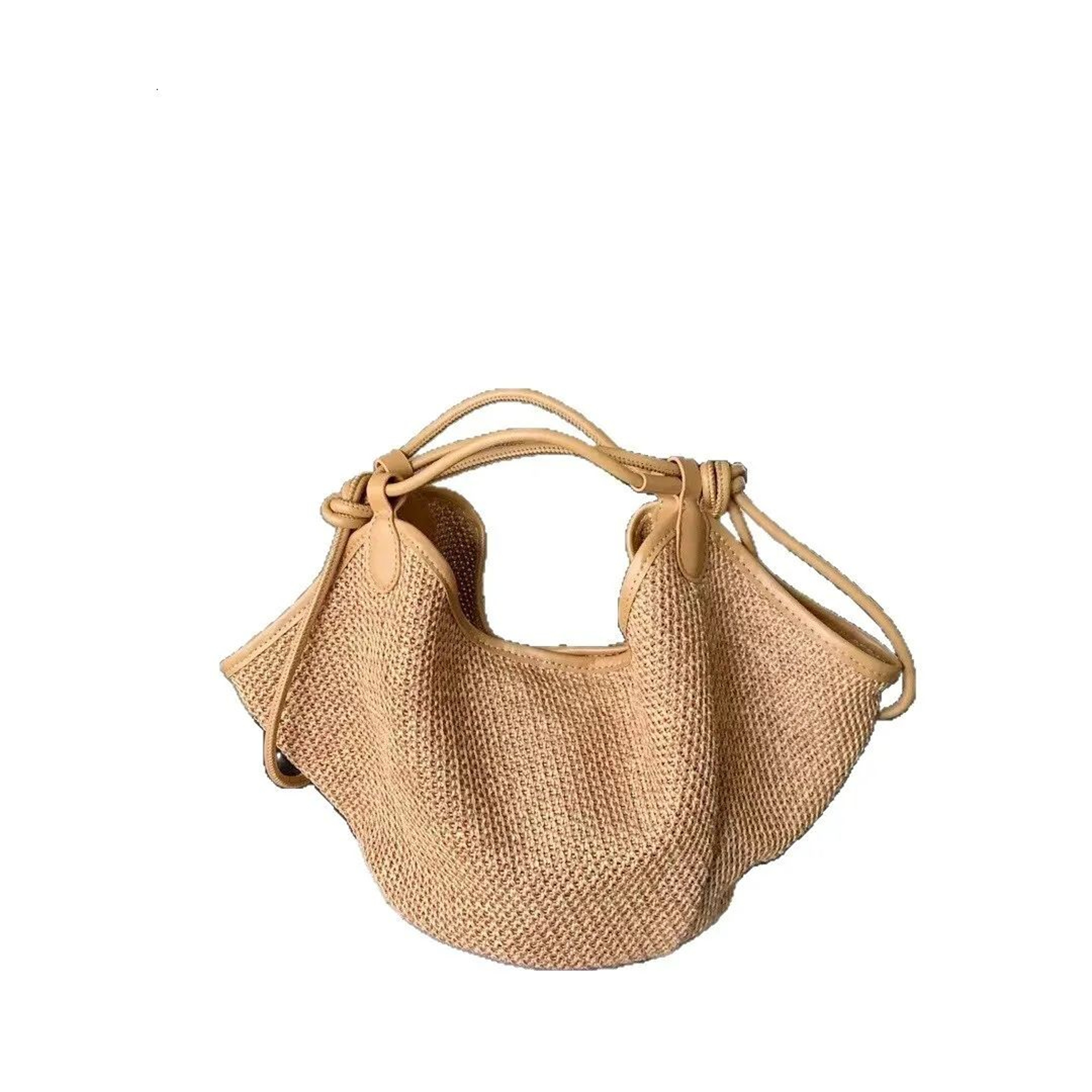 Womens Large Capacity Straw Tote Bag With Dumpling Shape And Shoulder Strap 1