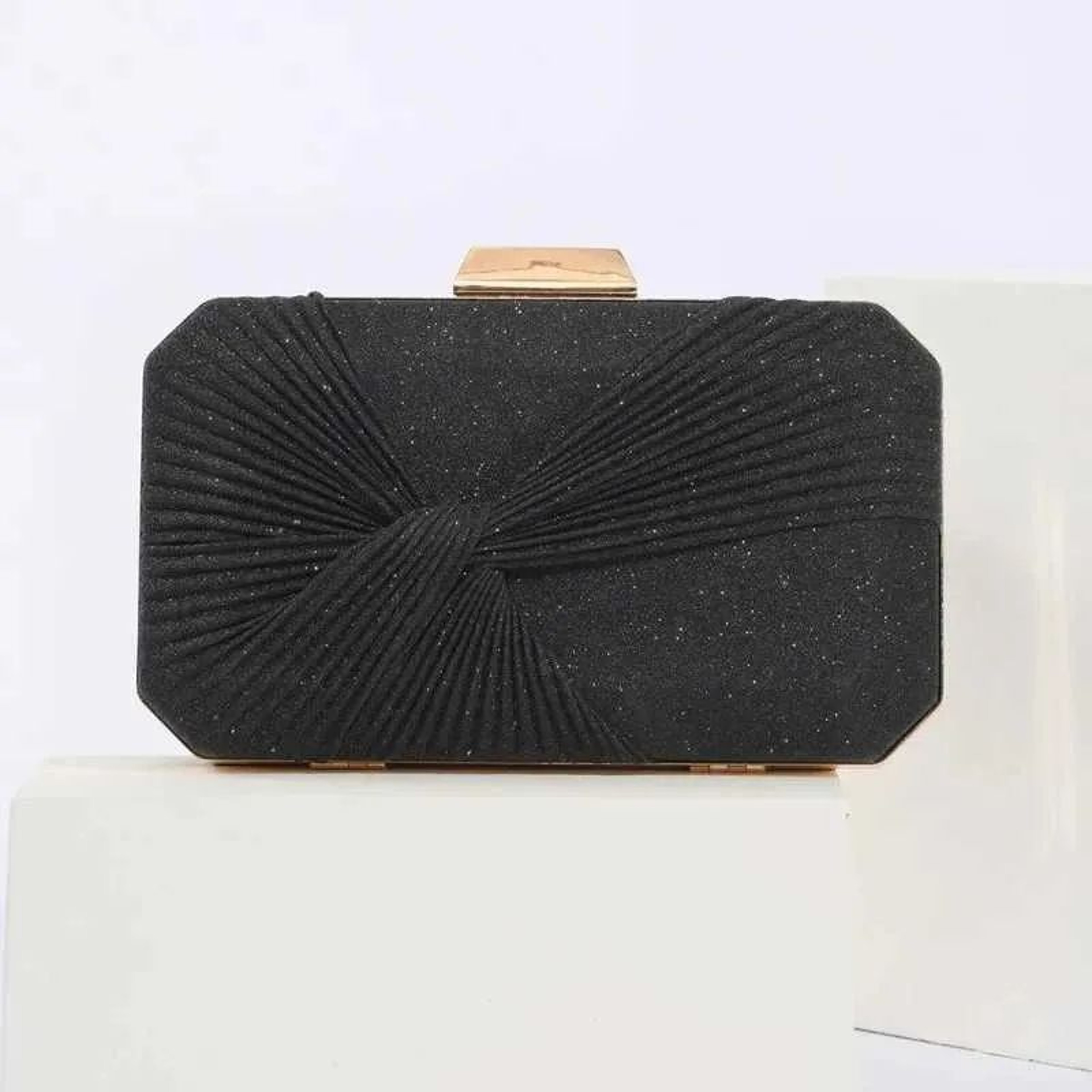 Women Pleated Evening Clutch Bag In Champagne With Wrinkled Fabric Finish 0