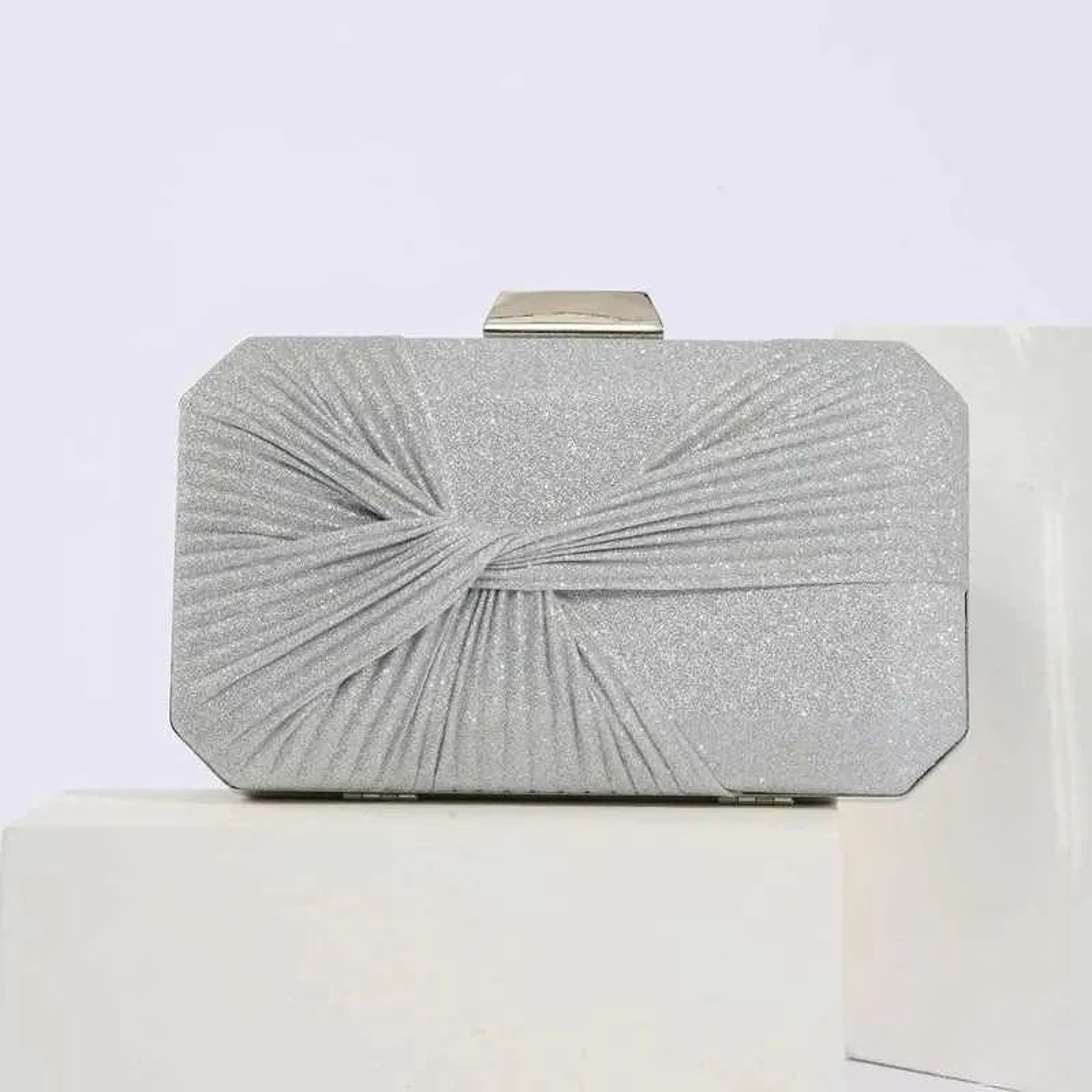 Women Pleated Evening Clutch Bag In Champagne With Wrinkled Fabric Finish 2