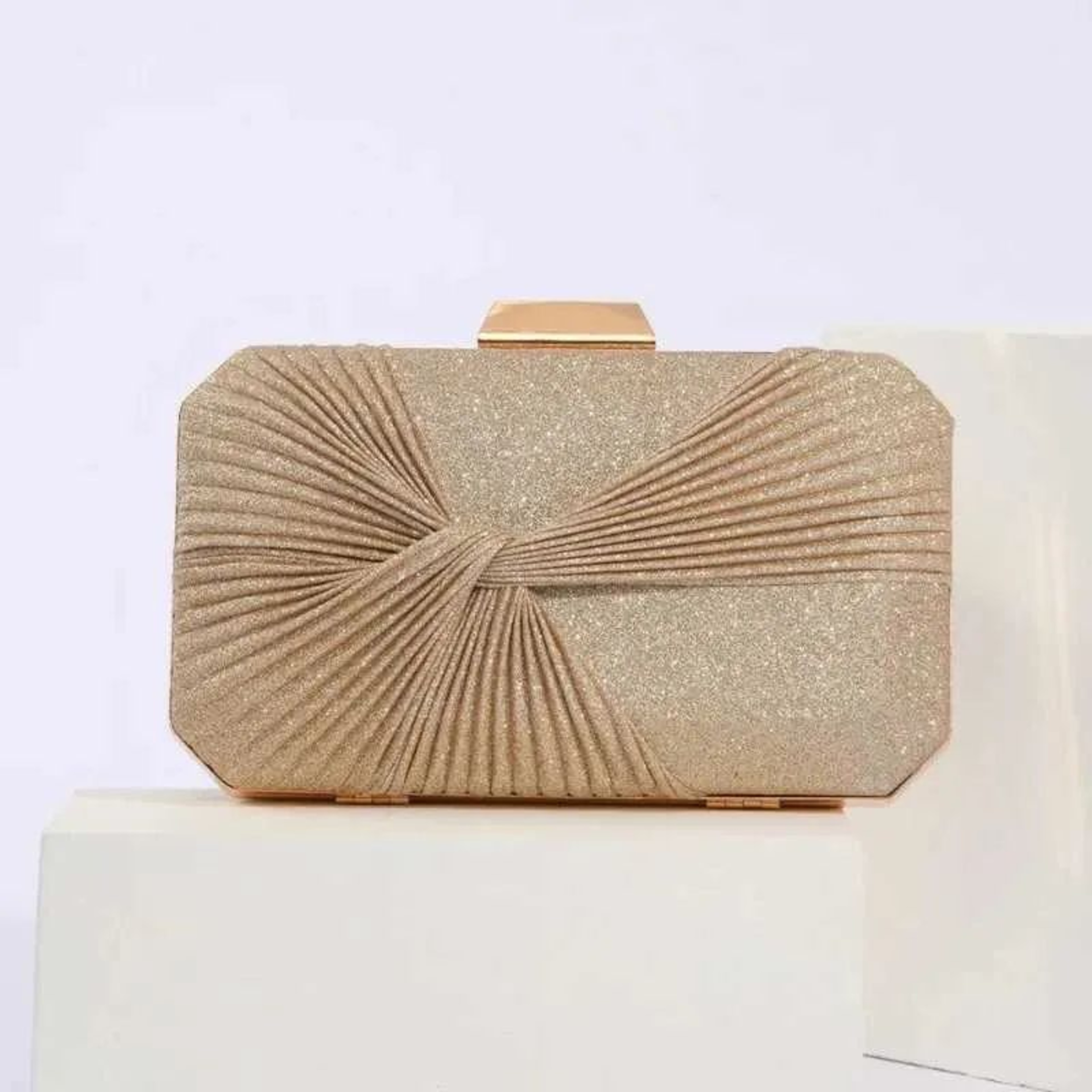 Women Pleated Evening Clutch Bag In Champagne With Wrinkled Fabric Finish 1