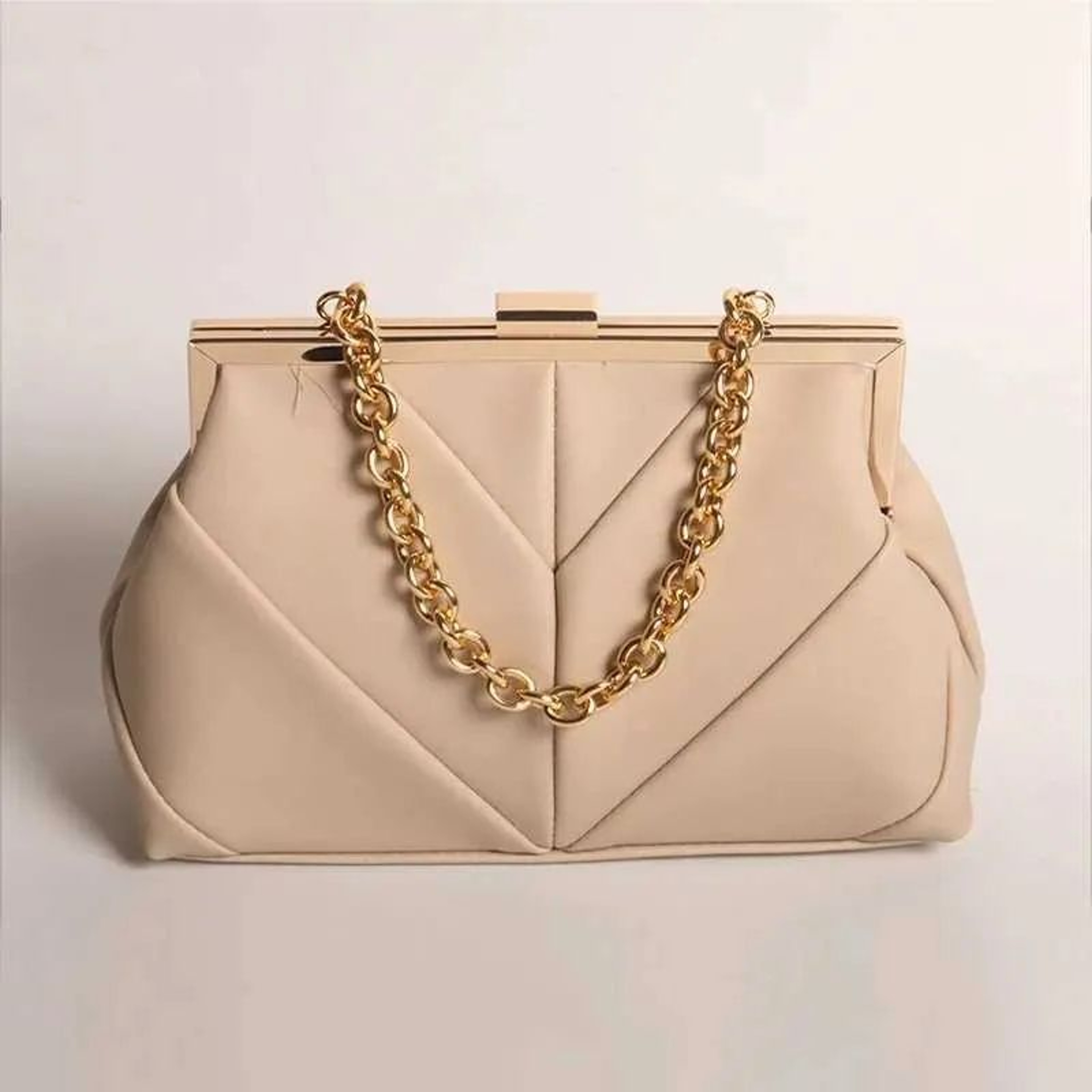 Womens Evening Clutch Bag With Metal Buckle And Chain Shoulder Strap 0