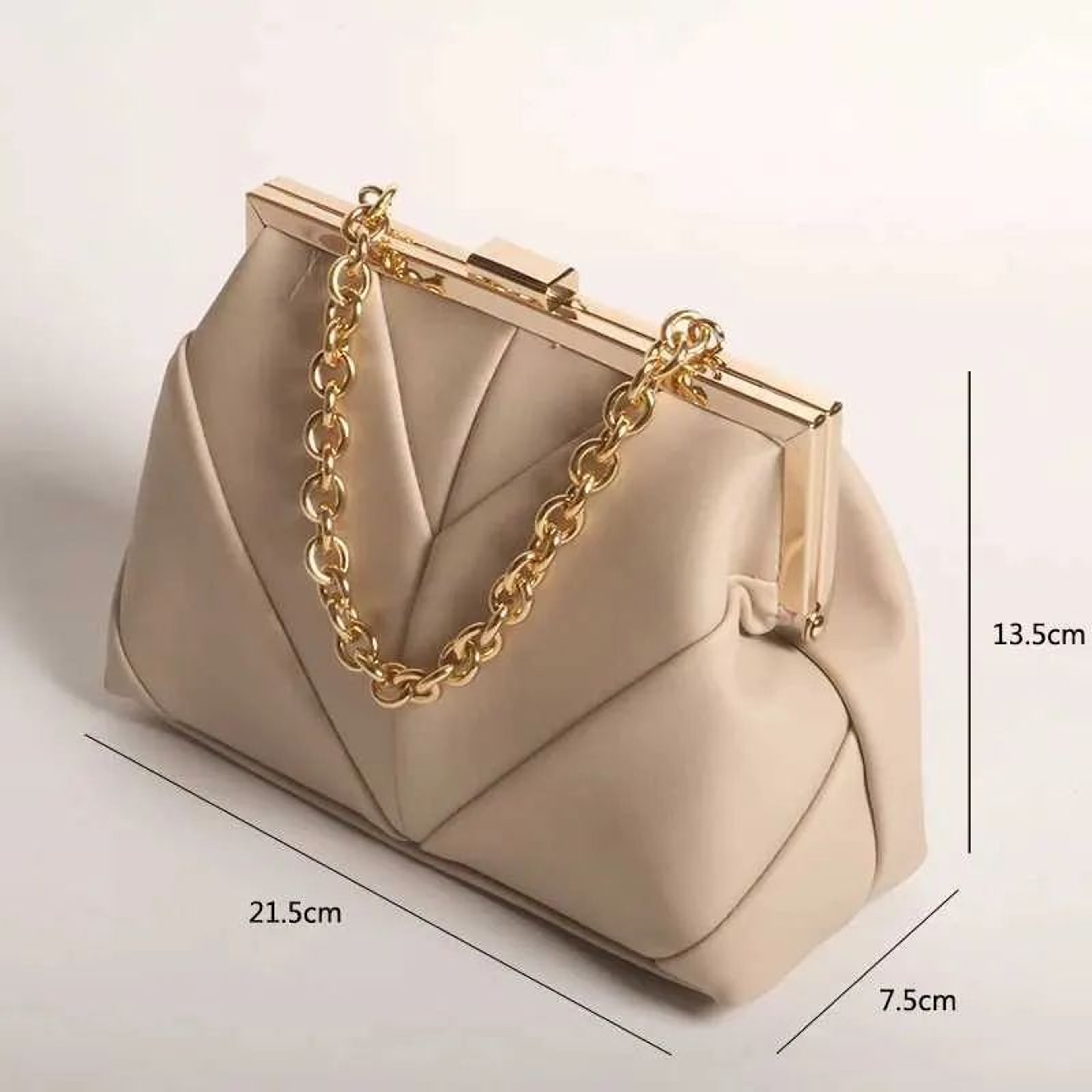 Womens Evening Clutch Bag With Metal Buckle And Chain Shoulder Strap 1
