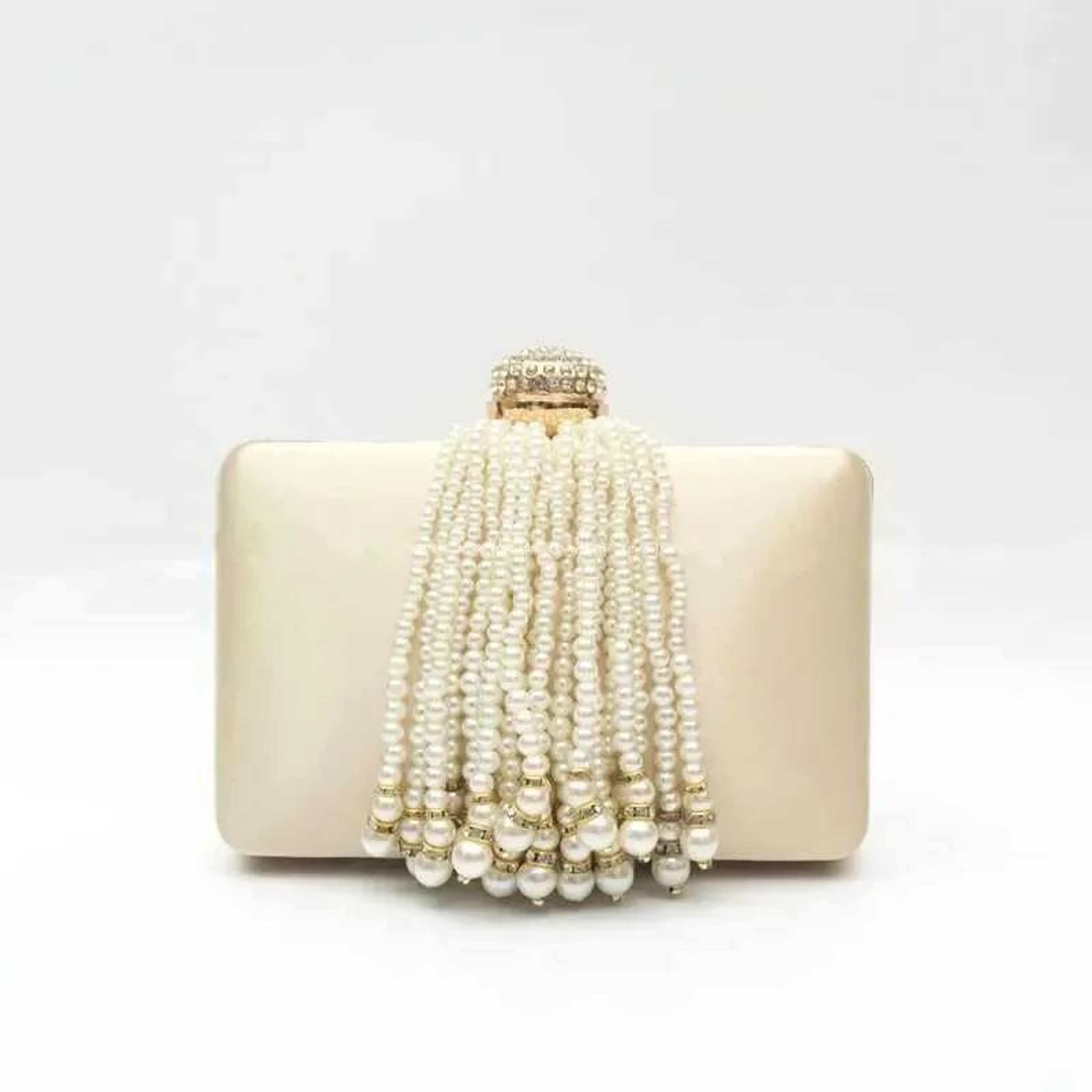 Women Satin Evening Clutch Bag With Pearl Tassels And Rhinestone Buckle 2