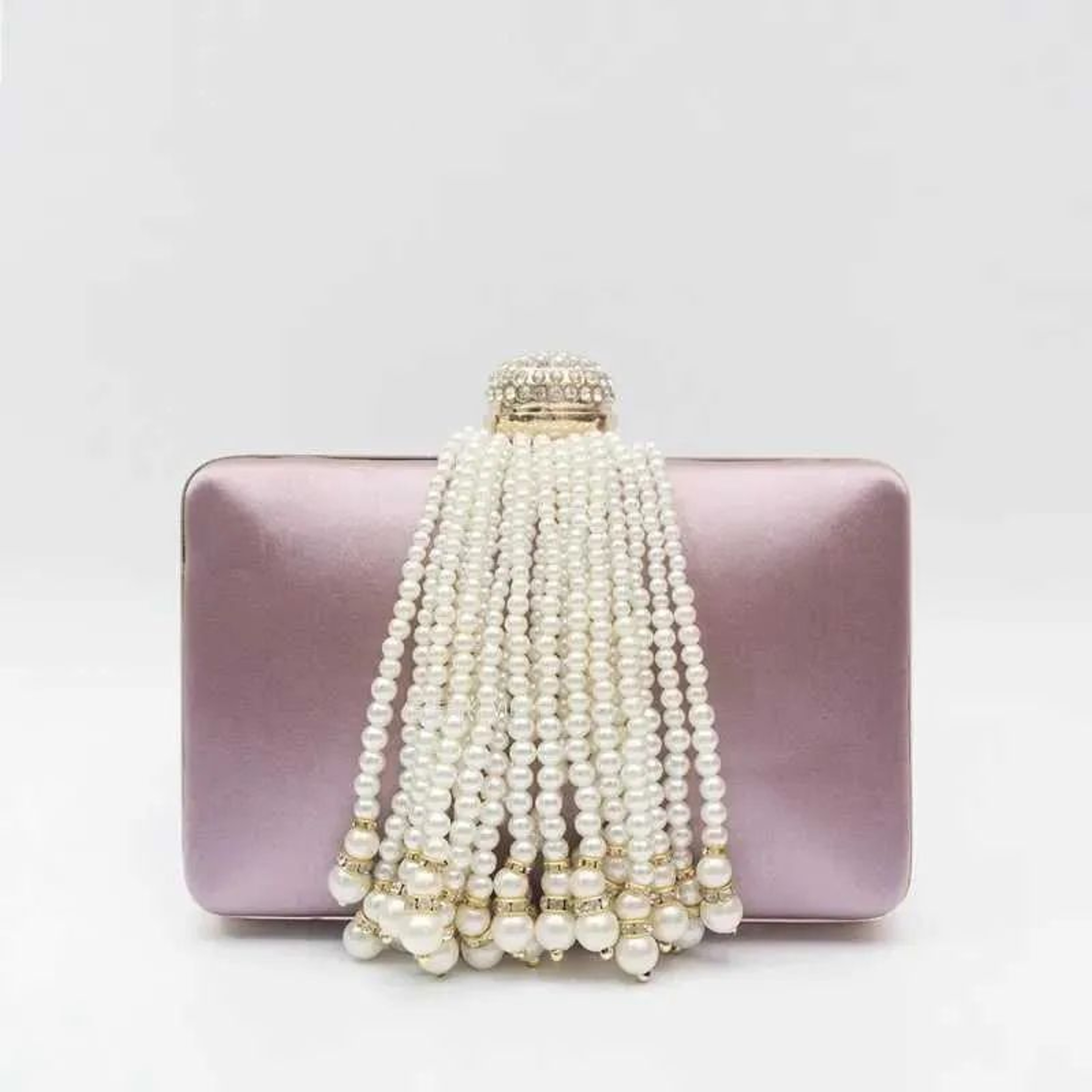 Women Satin Evening Clutch Bag With Pearl Tassels And Rhinestone Buckle 1