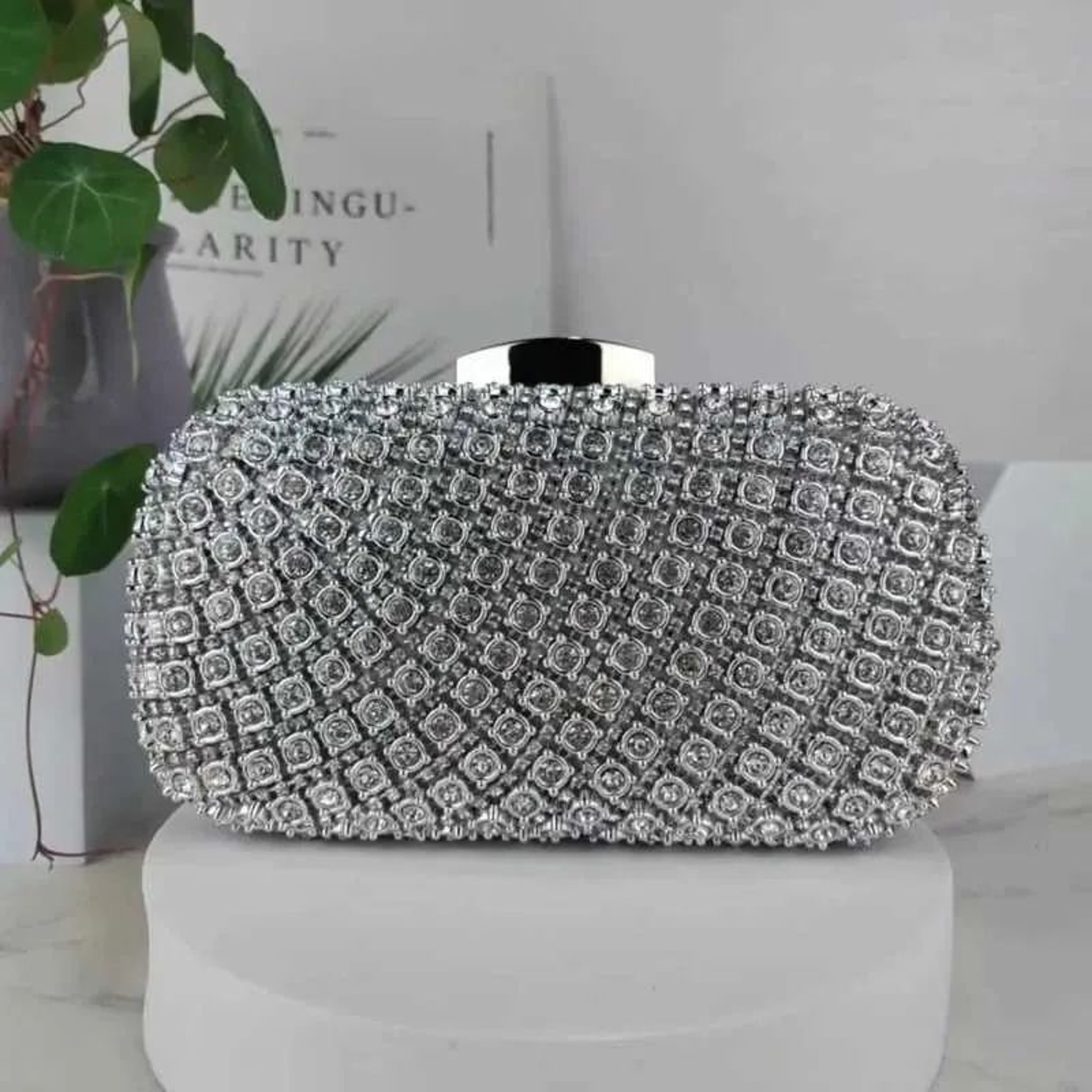 Women Silver Crystal Evening Clutch Bag For Weddings And Formal Events 1