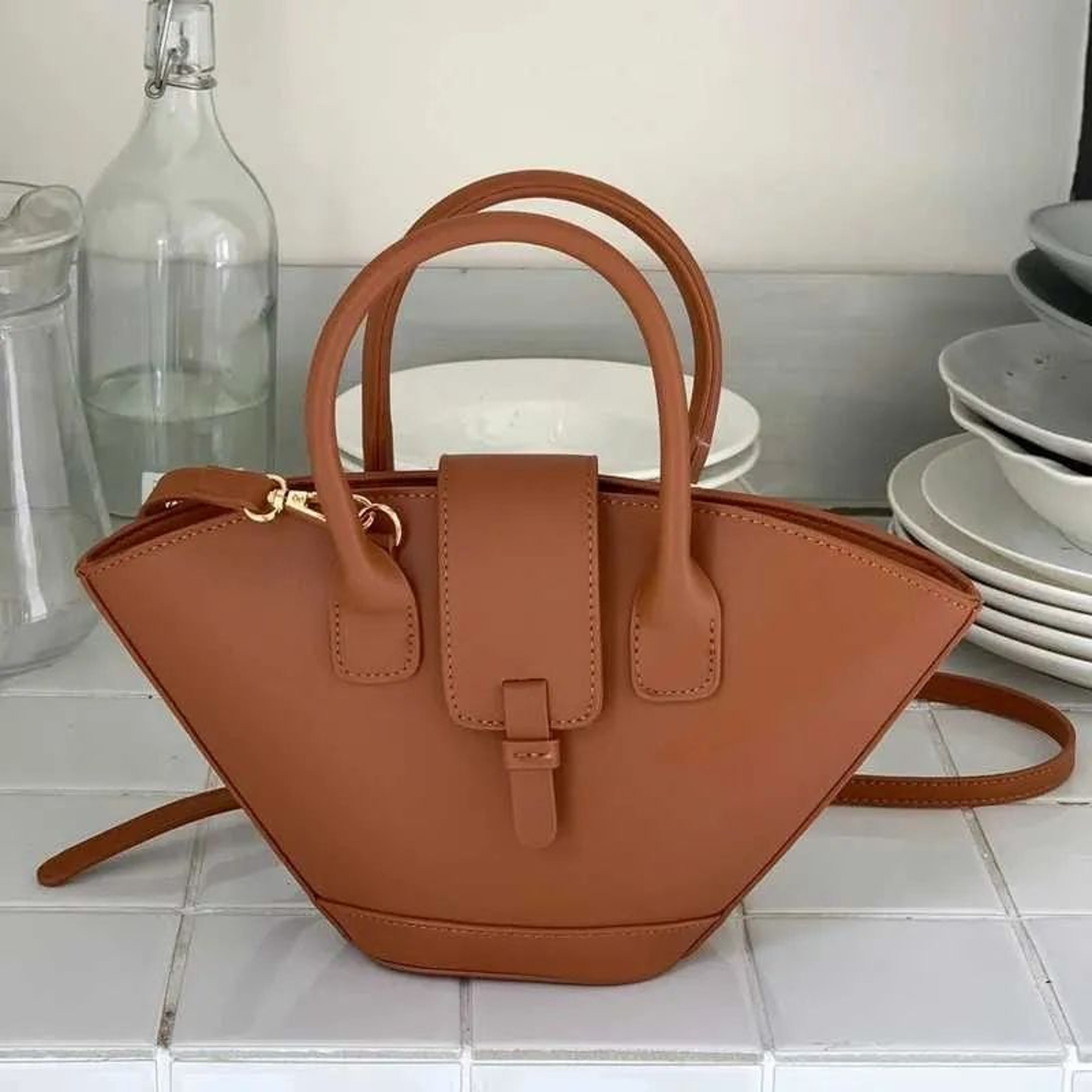 Vintage Shell Handbag For Women PU Leather Top Handle Shoulder Bag 2