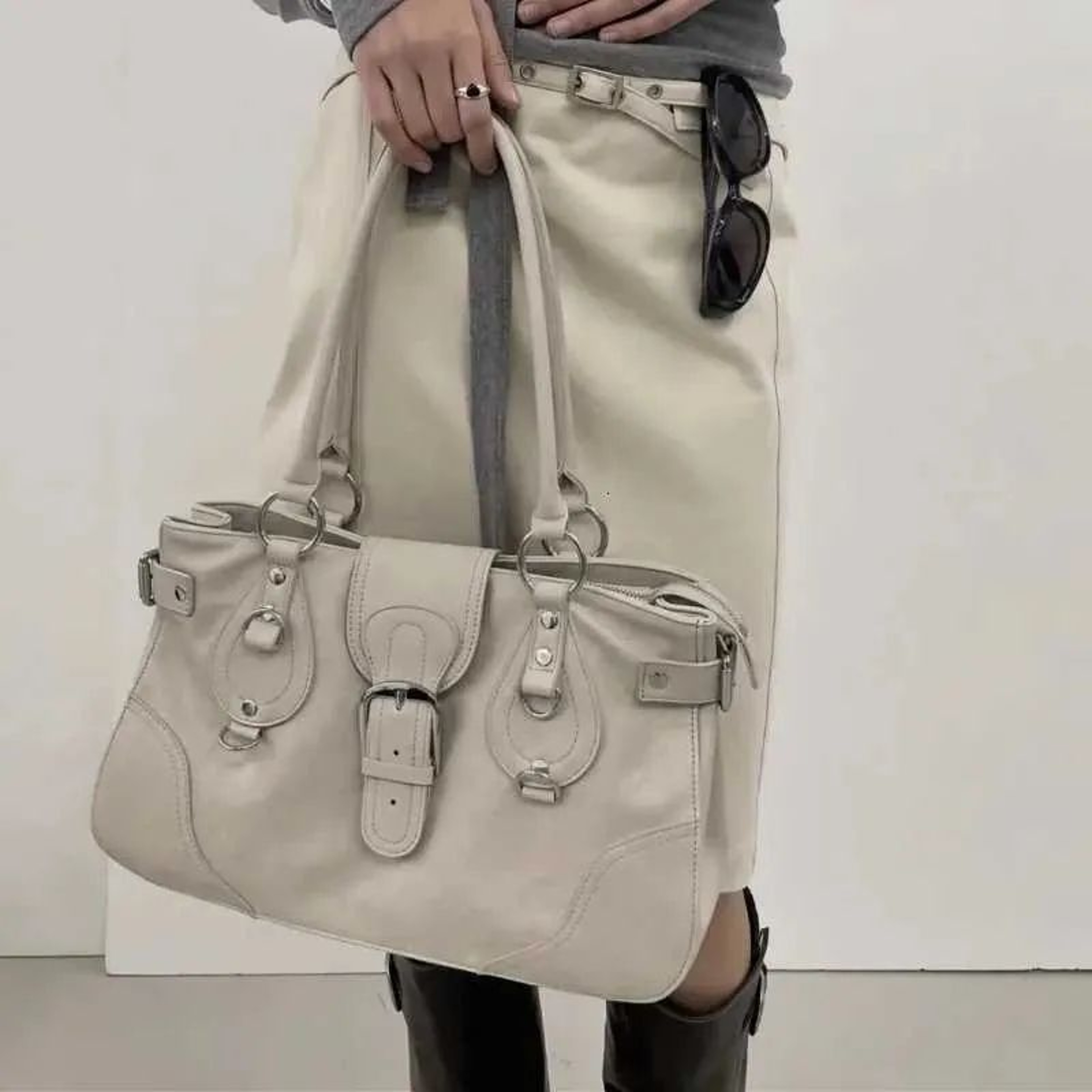 Womens Retro Motorcycle Style Shoulder Bag Large Capacity Underarm Handbag 6