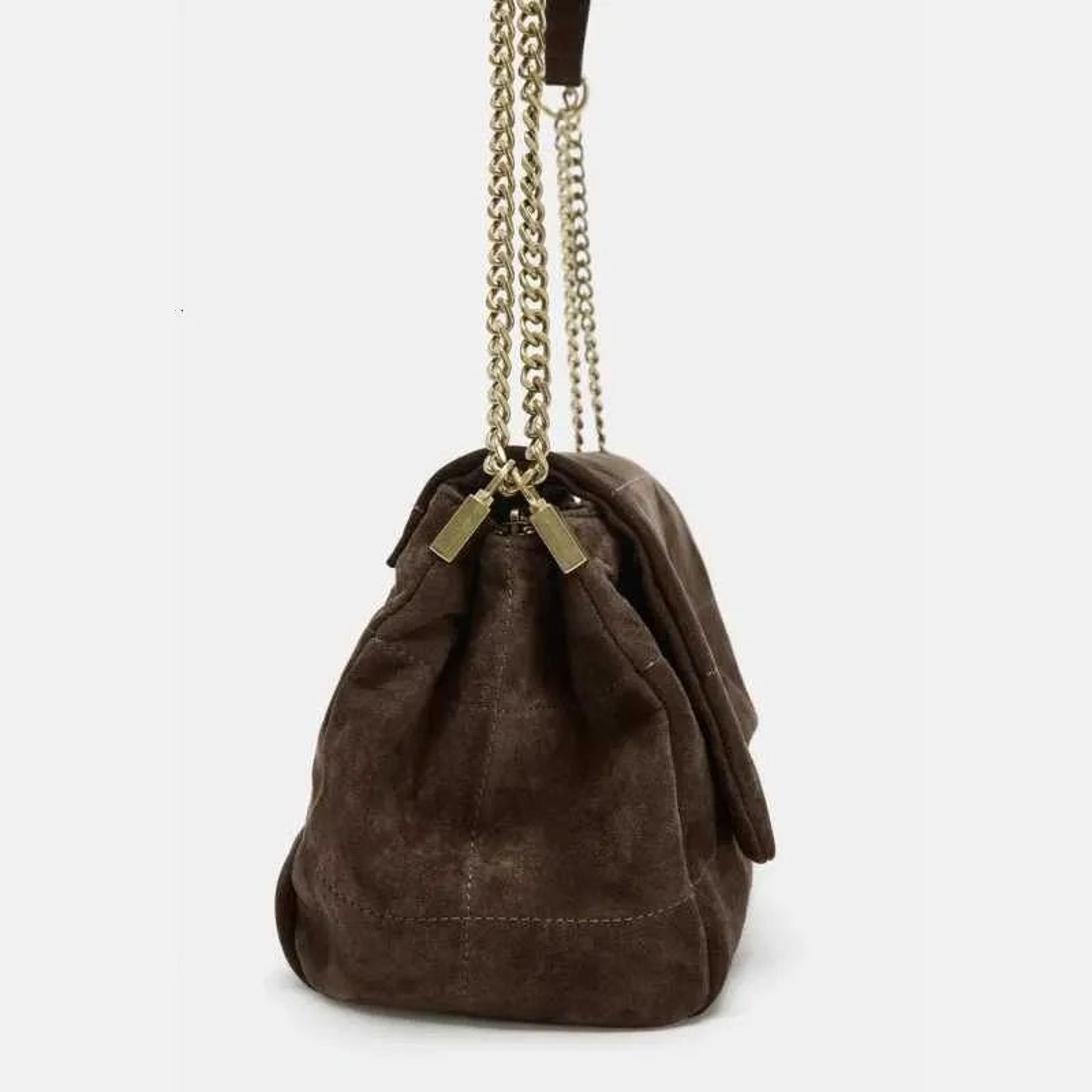 Womens Quilted Suede Shoulder Bag With Chain Strap And Zipper Closure 3