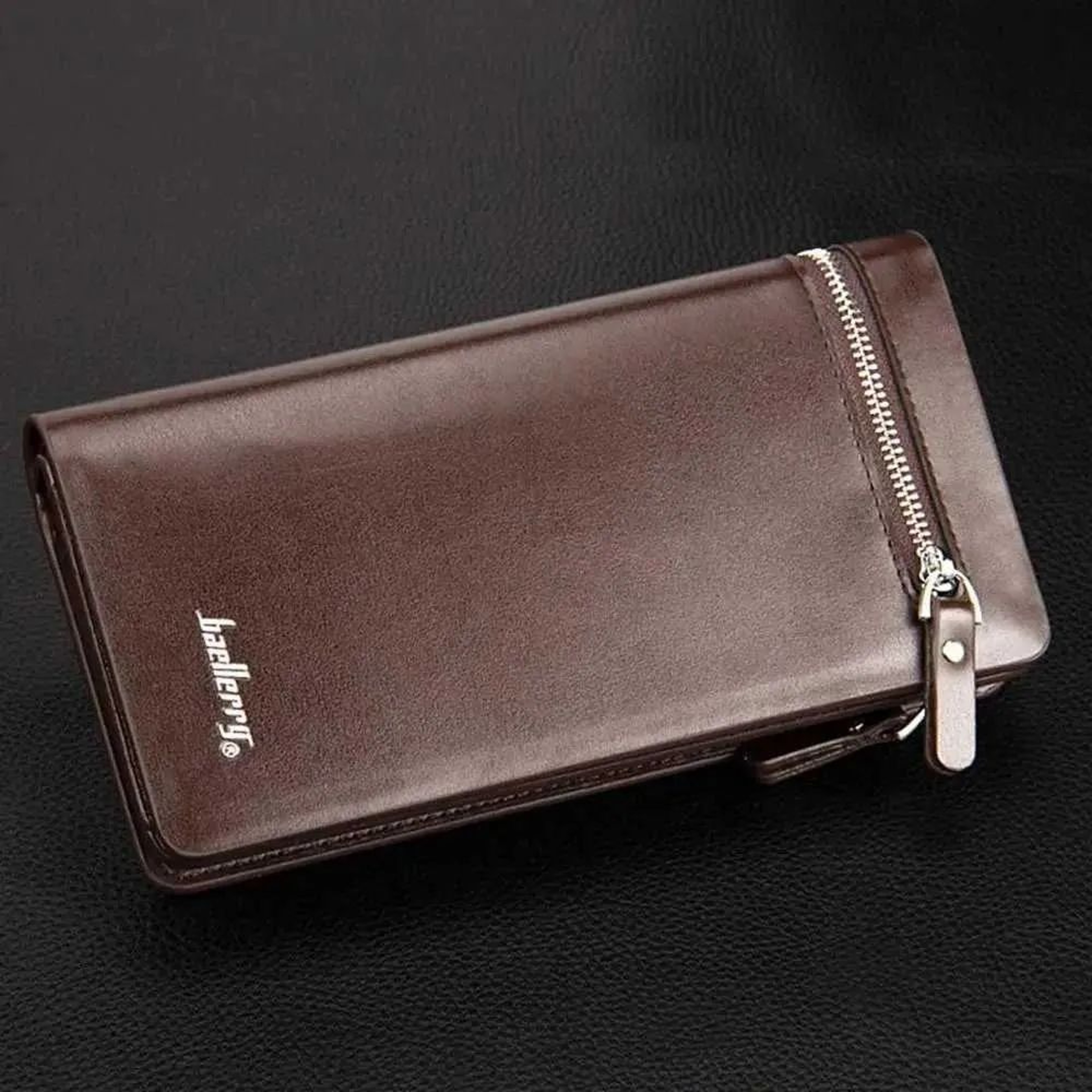 Mens Long PU Leather Wallet With Double Zipper And Phone Pocket 1