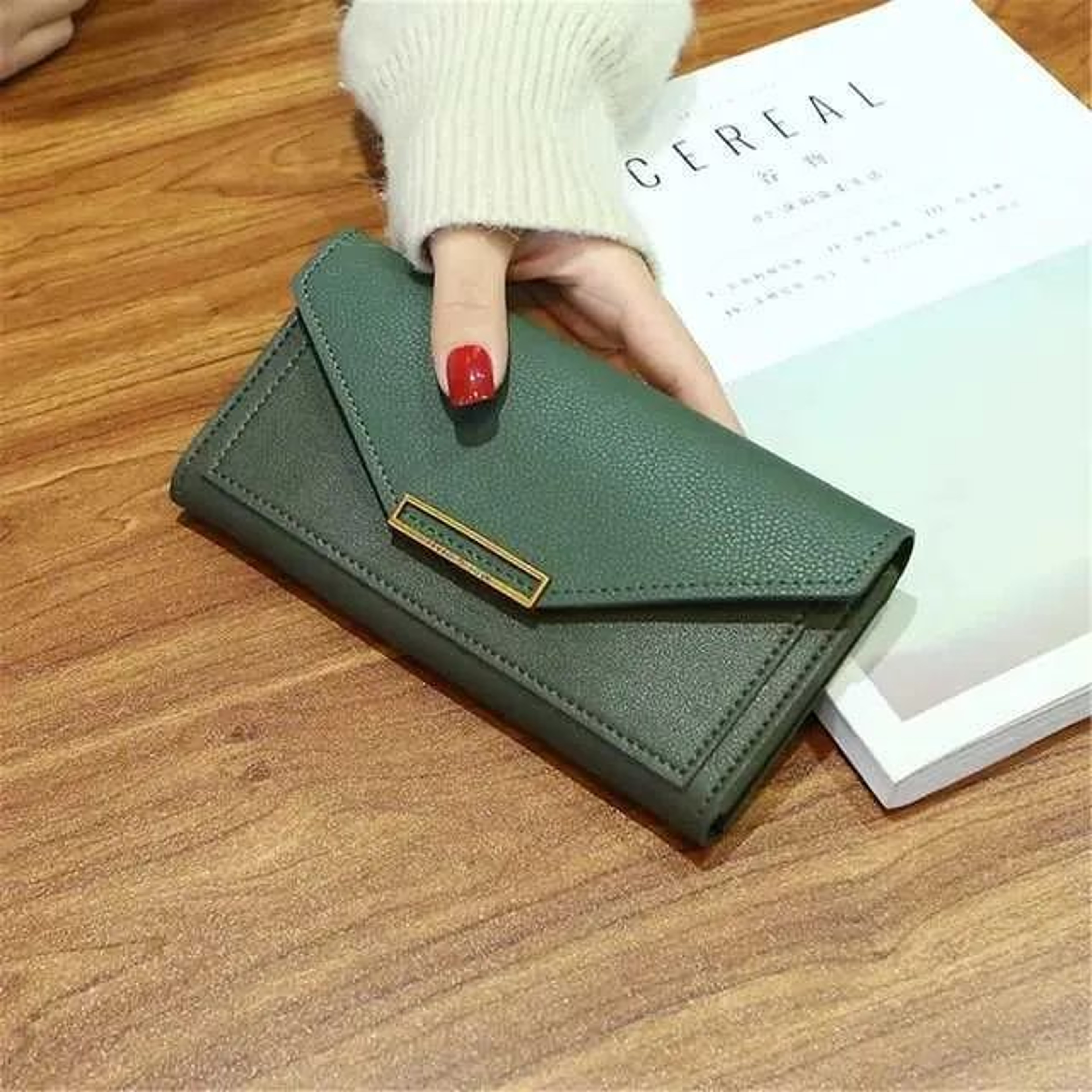 Women Long PU Leather Wallet With Buckle Clasp And Clutch Design 2