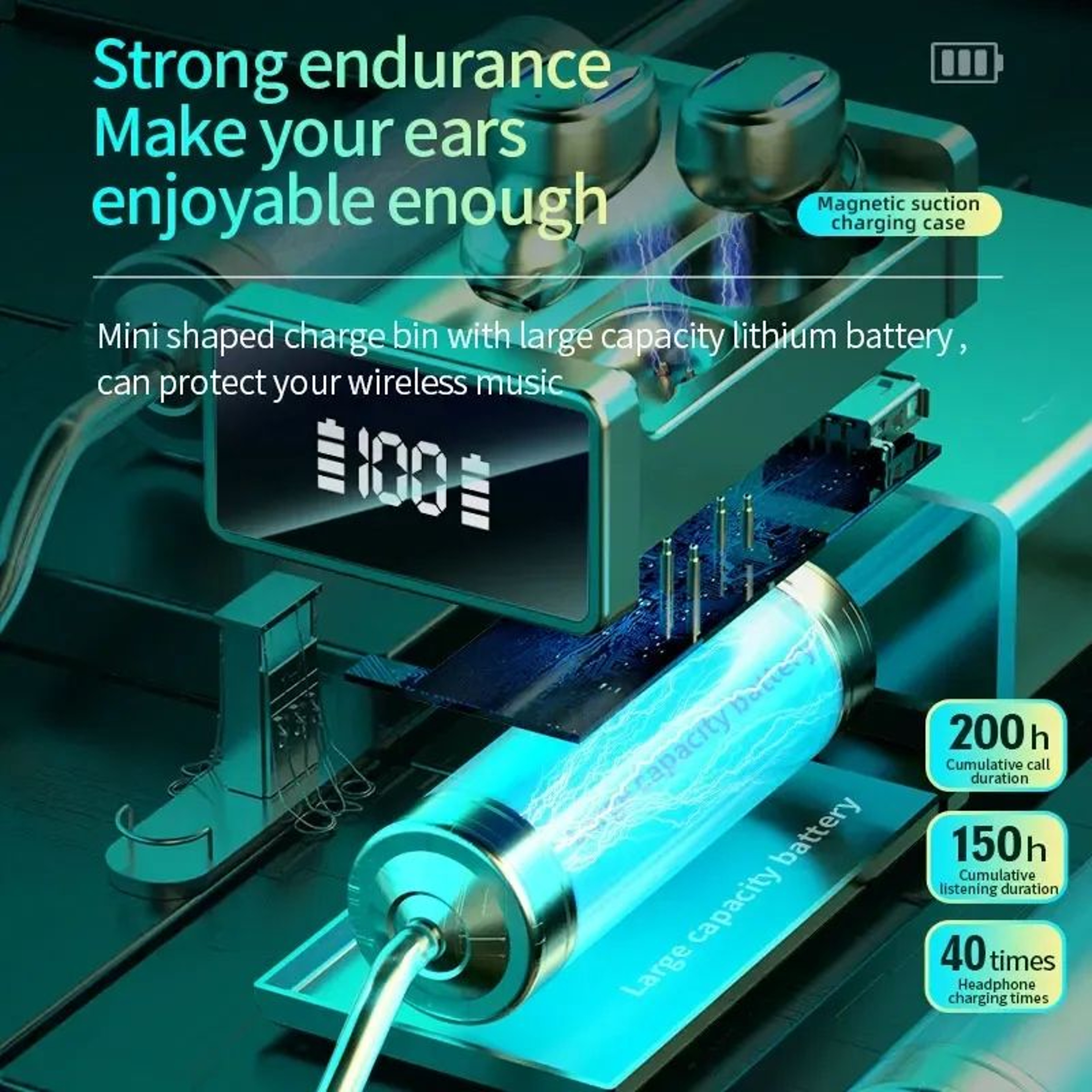 Wireless Bluetooth Earbuds With Design And LED Charging Case 4