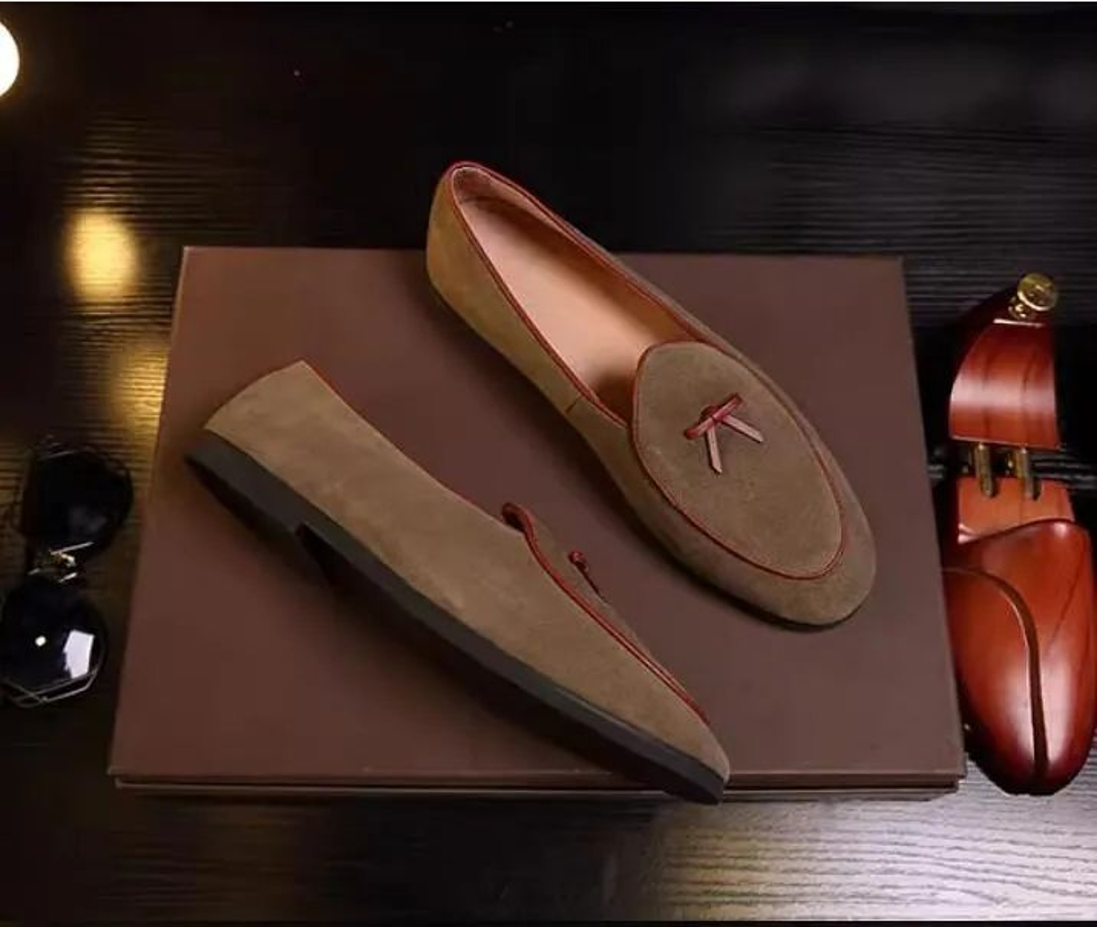 Unisex Suede Leather Bow Loafers Classic SlipOn Flat Dress Shoes 2