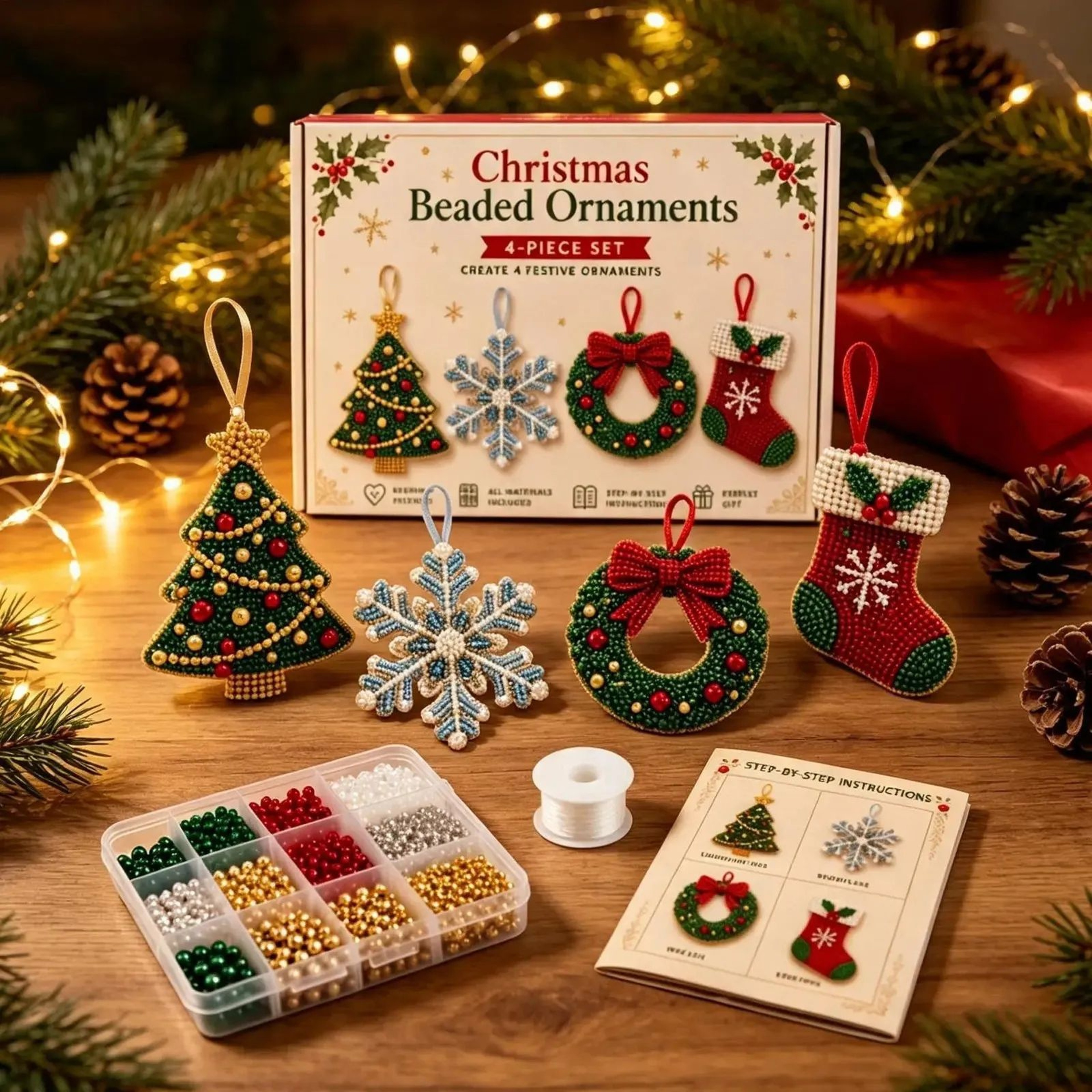 Christmas Tree And Snowflake Bead Craft Kit For Beginners 0